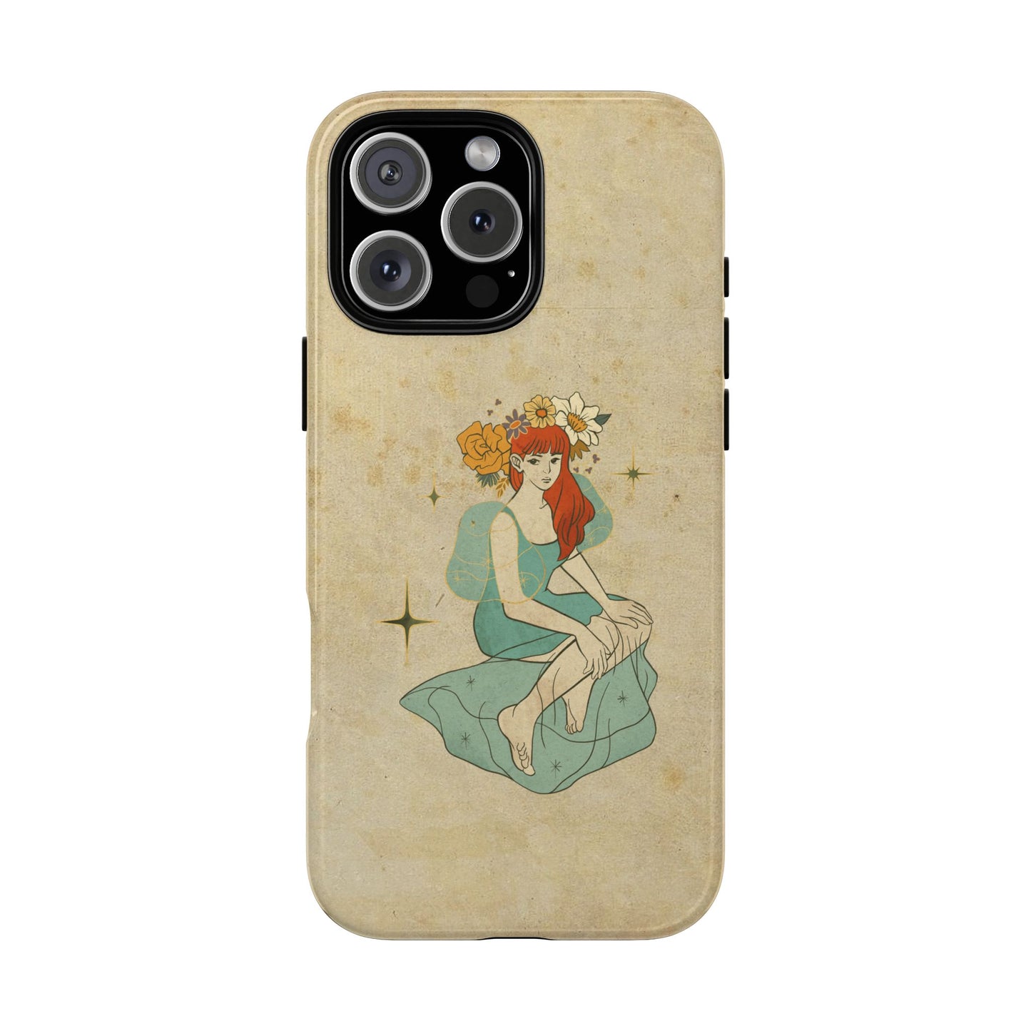 Vintage Aesthetic Phone Case – Cute Girl with Flower Crown | Minimal Beige Cover for iPhone, Samsung & Pixel