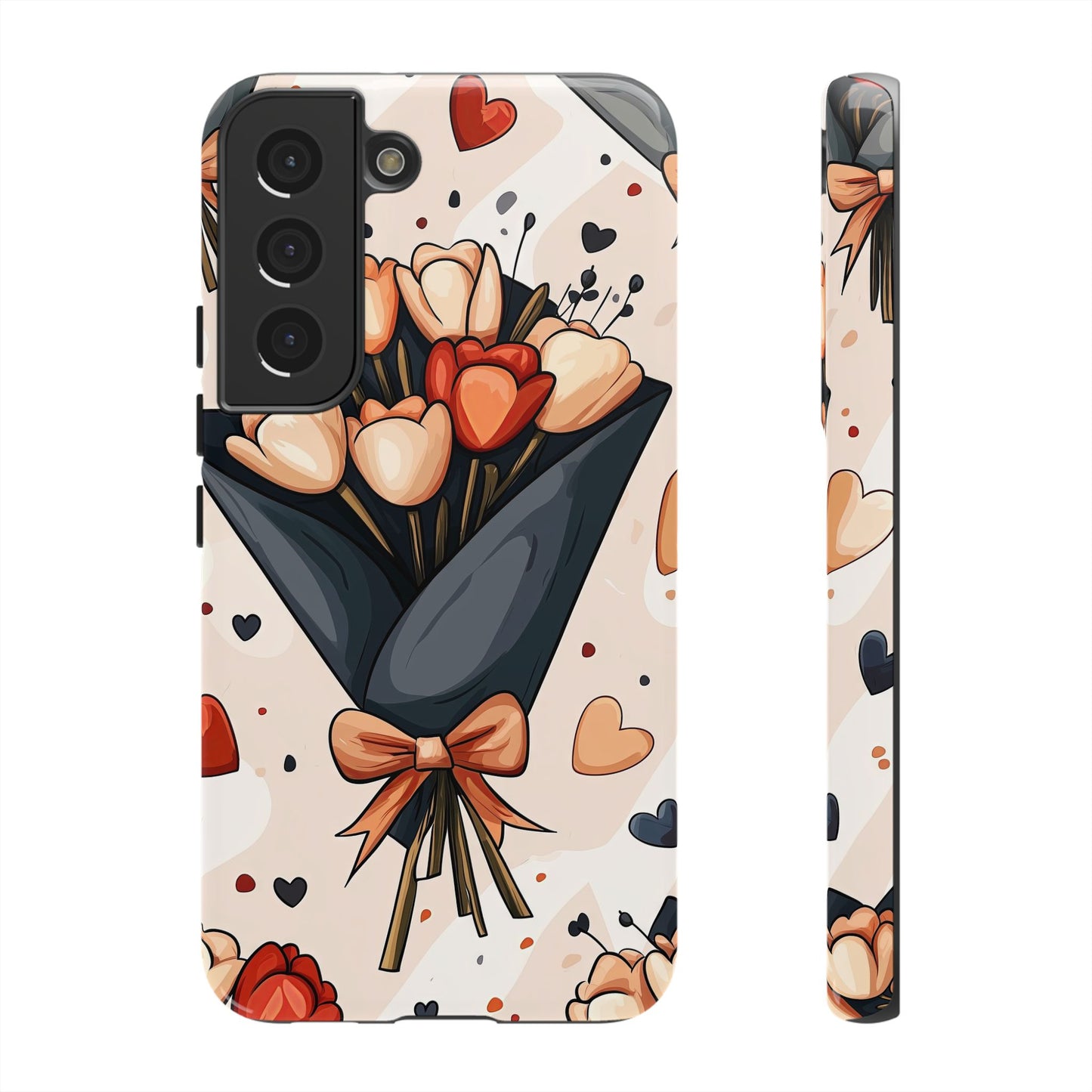 Romantic Bouquet Floral Phone Case for iPhone, Samsung & Pixel | Cute Heart & Flowers Design | Soft Matte Finish