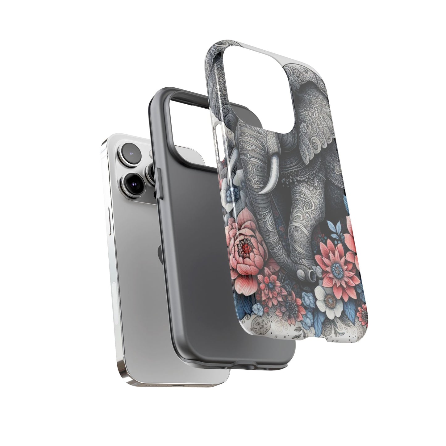 Mandala Elephant Mobile Cover – Elegant Black & White Floral Art