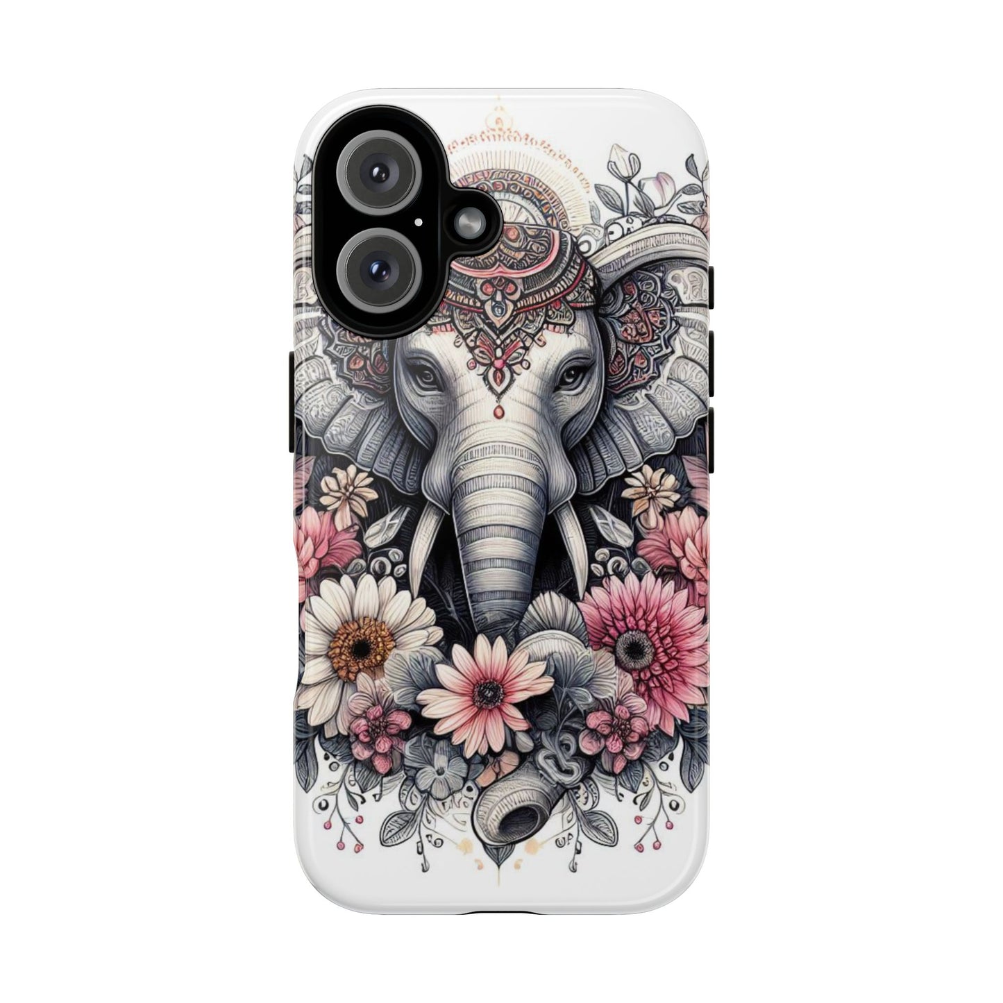 Royal Elephant Mandala Phone Case – Intricate Bohemian Floral Design