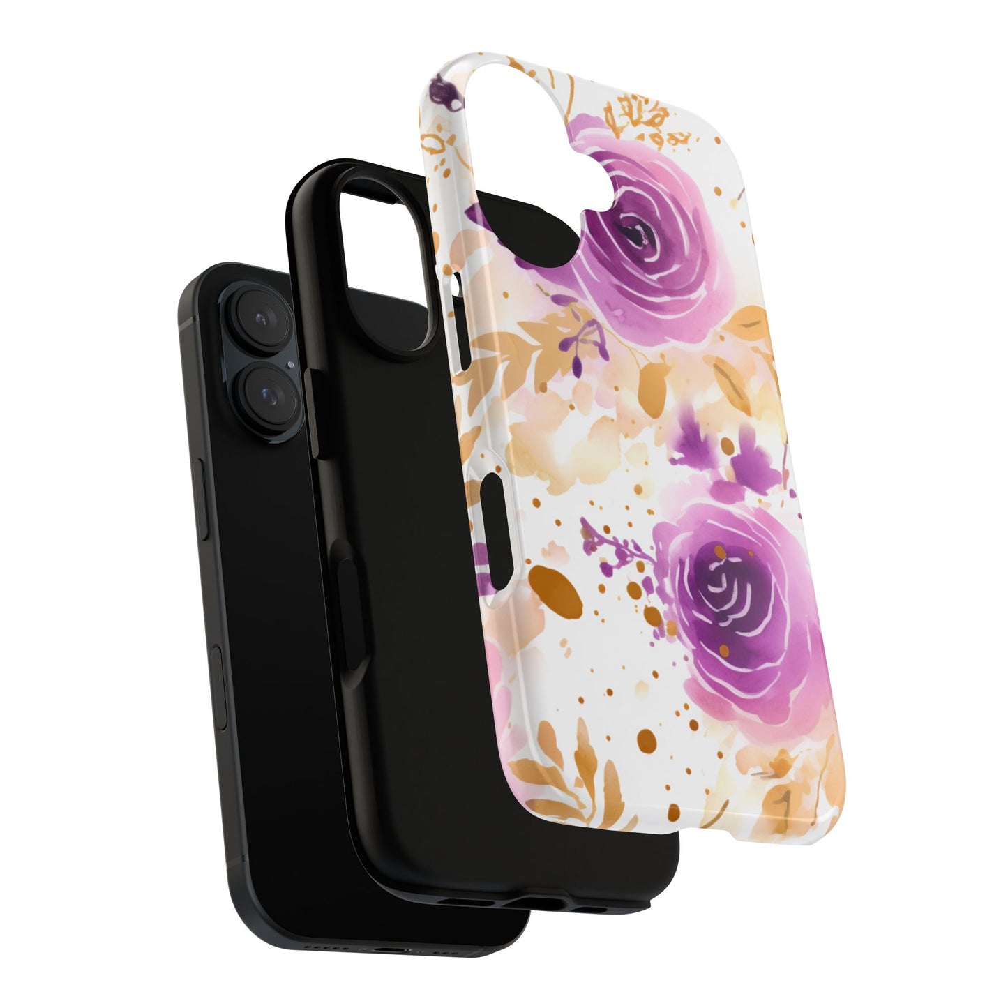 Purple Bloom Watercolor Mobile Case – Artistic Elegance in Gold & Lilac