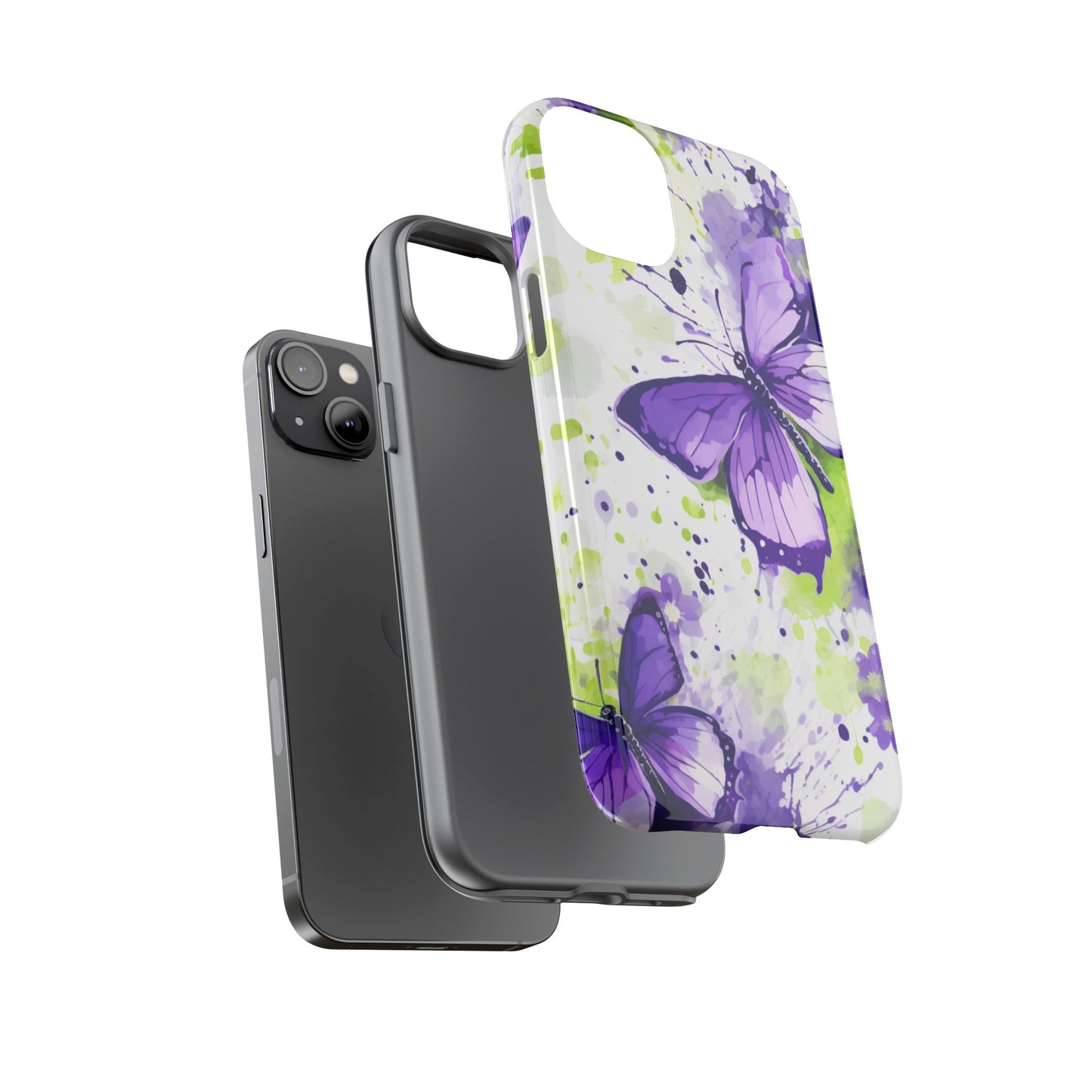 Vibrant Purple Butterfly Splash Mobile Cover – Artistic Green & Violet Aesthetic