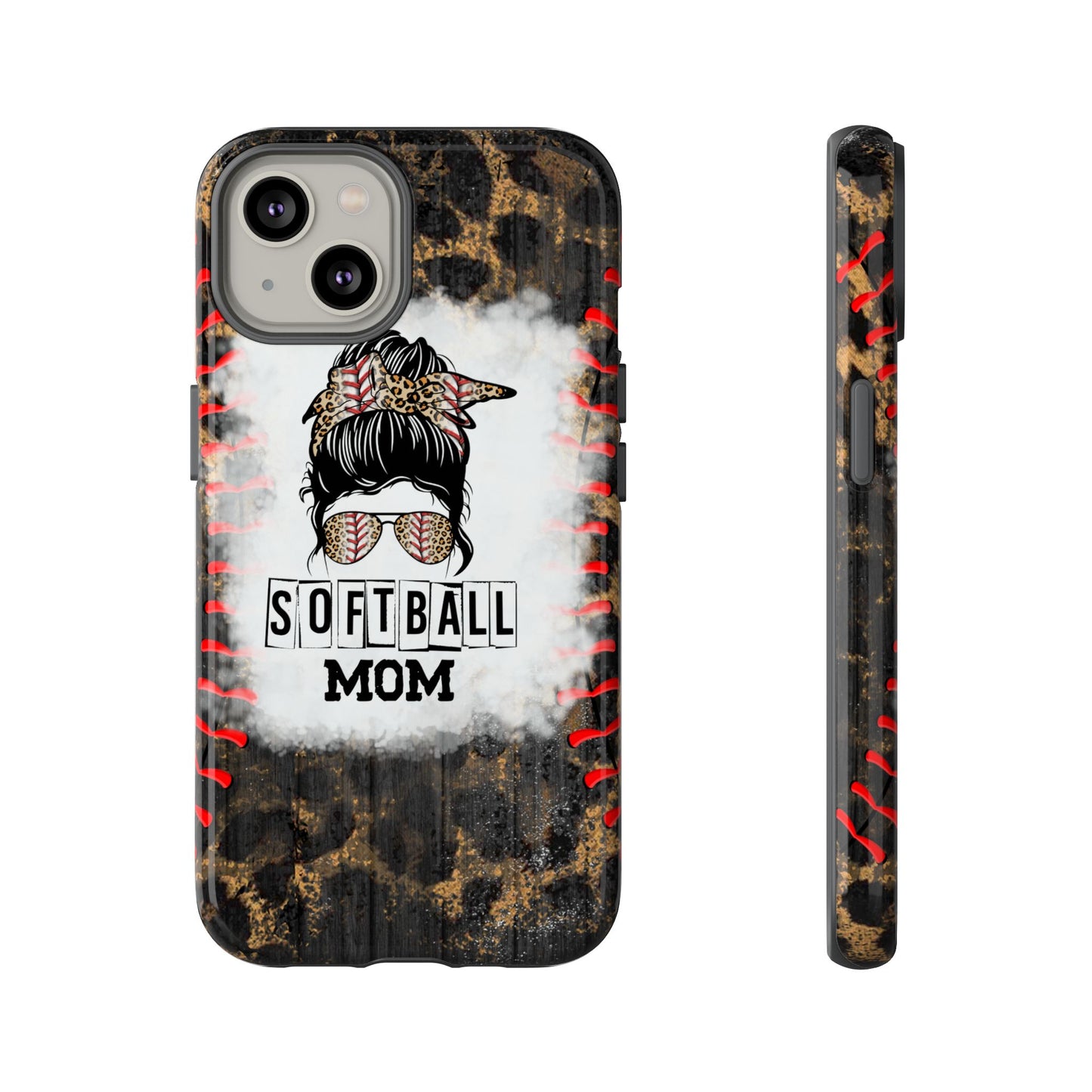 Softball Mom Phone Case for iPhone, Samsung & Google Pixel, Messy Bun Phone Case, Leopard Print Phone Case, Sports Lover Gift