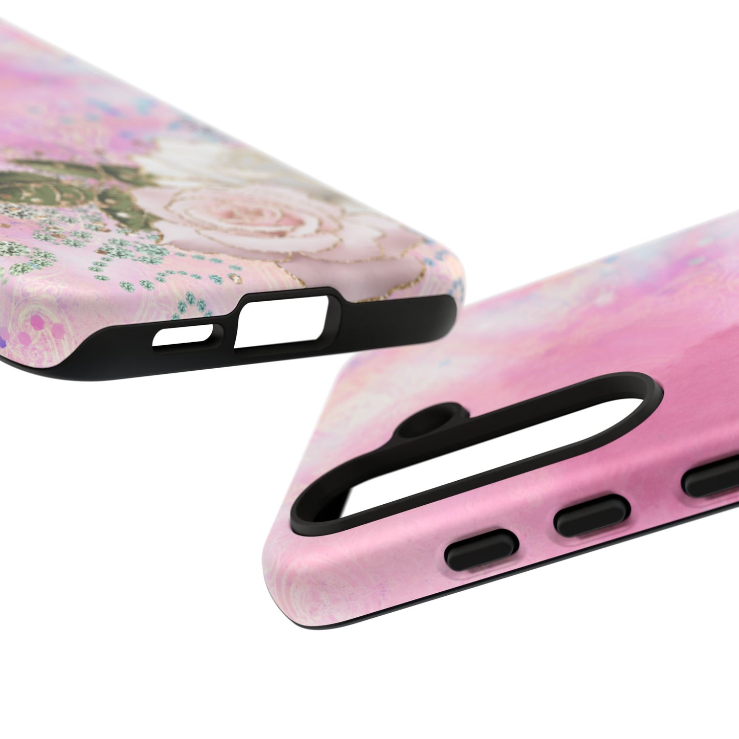 Luxury Pink & White Rose Glitter Mobile Case – Elegant & Shimmering Design