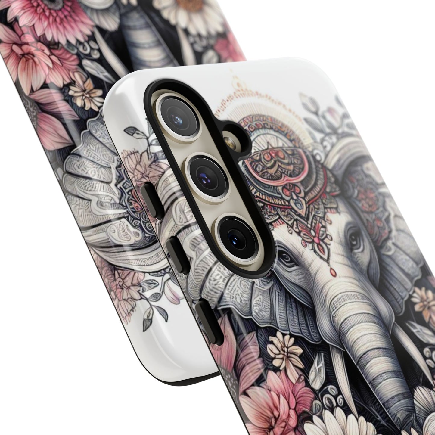 Royal Elephant Mandala Phone Case – Intricate Bohemian Floral Design