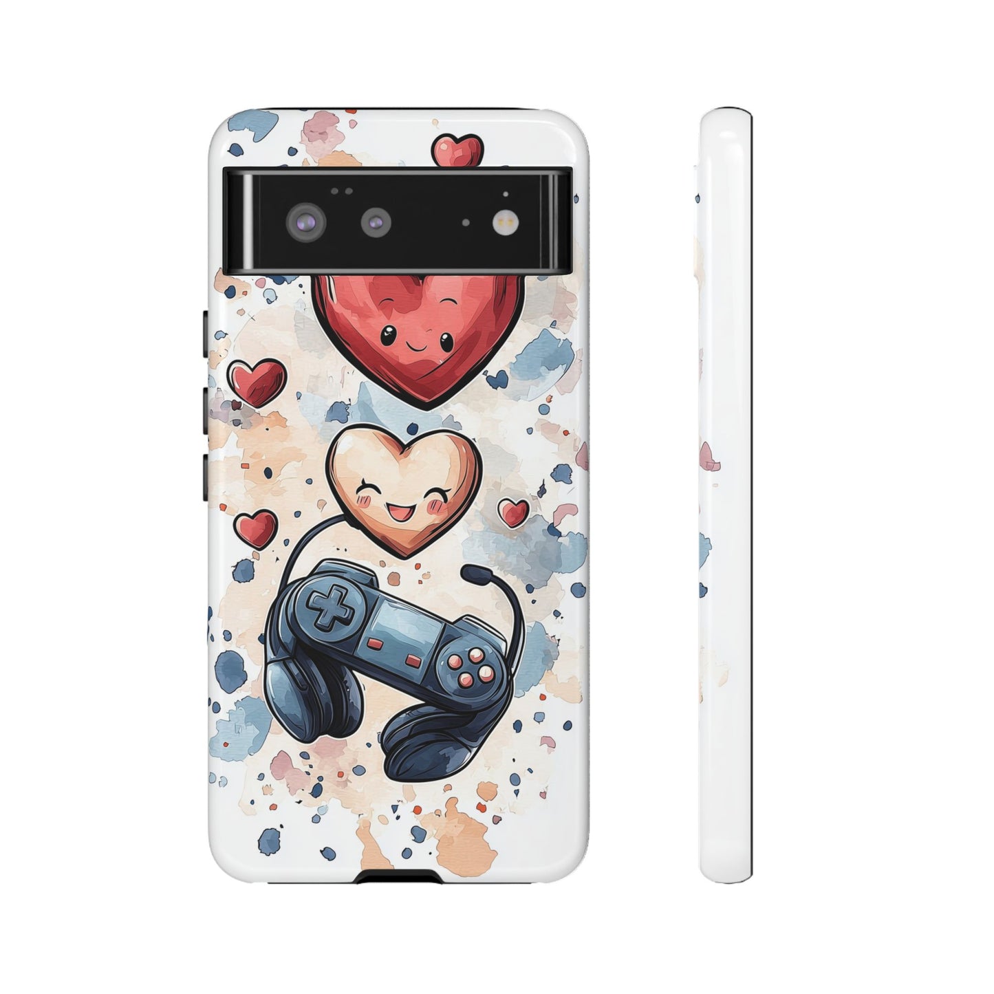 Gaming Love: Kawaii Hearts Anime Phone Case for iPhone, Samsung, Google Pixel