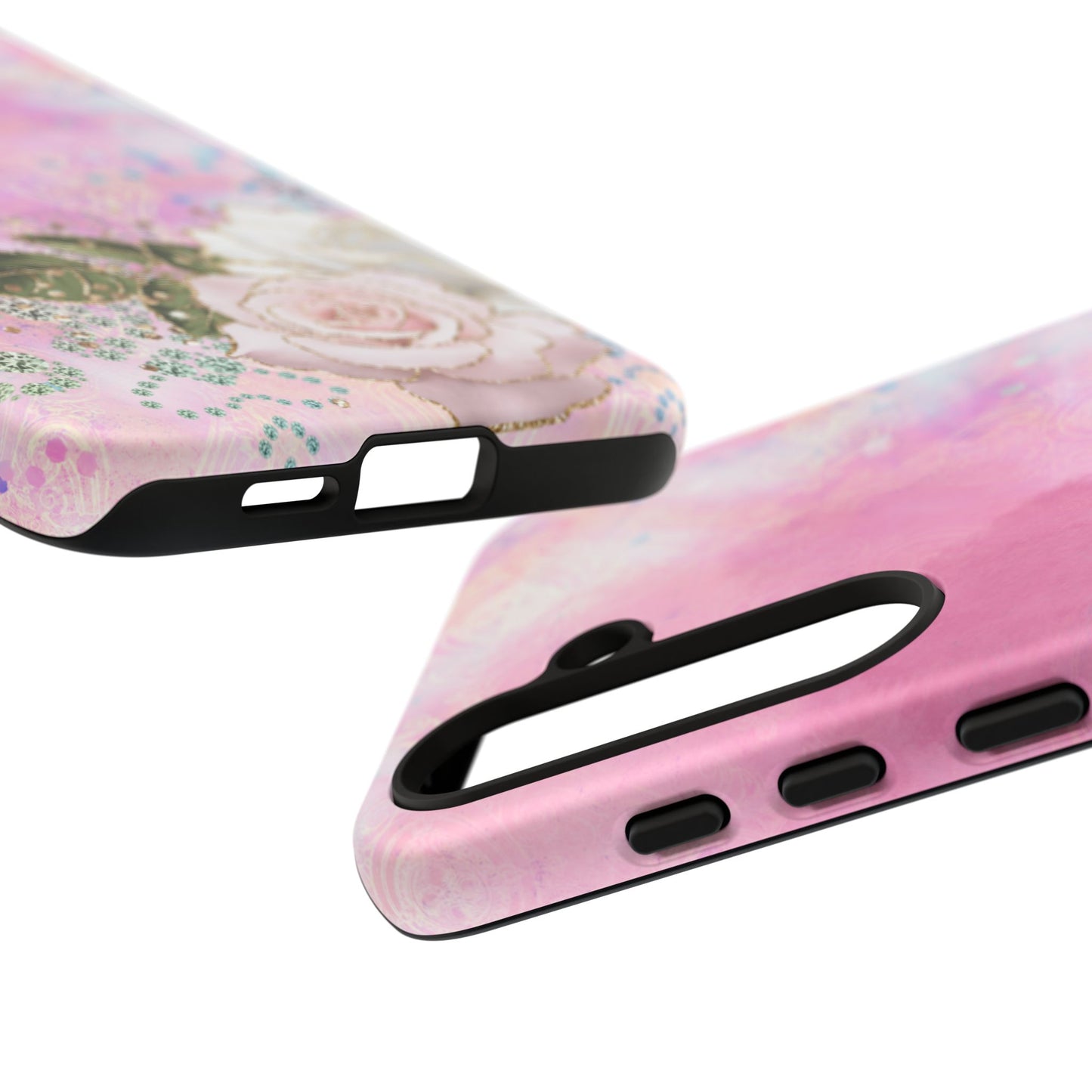 Luxury Pink & White Rose Glitter Mobile Case – Elegant & Shimmering Design