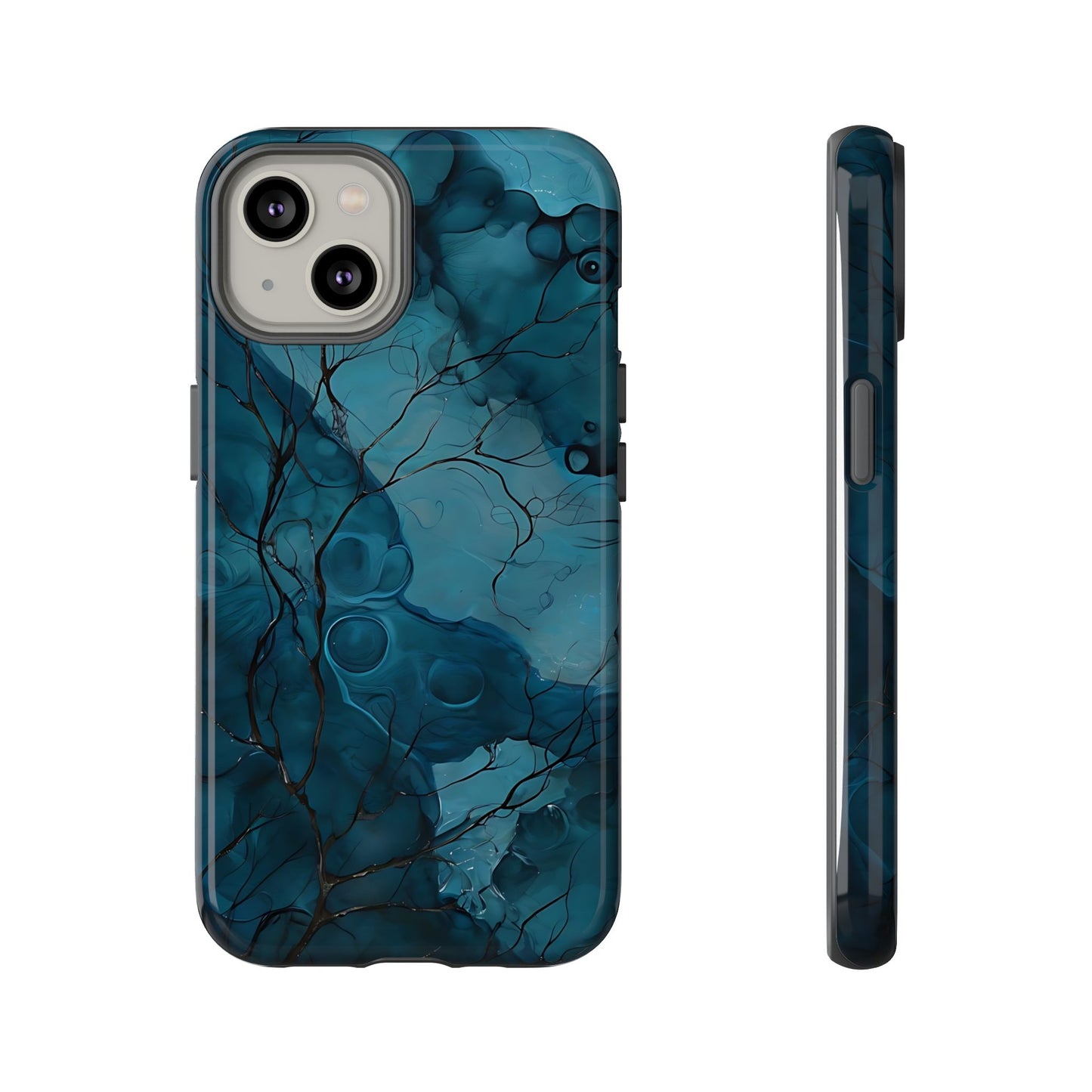 Surreal Abstract Digital Art With Deep Teal And Navy Hues phone case design