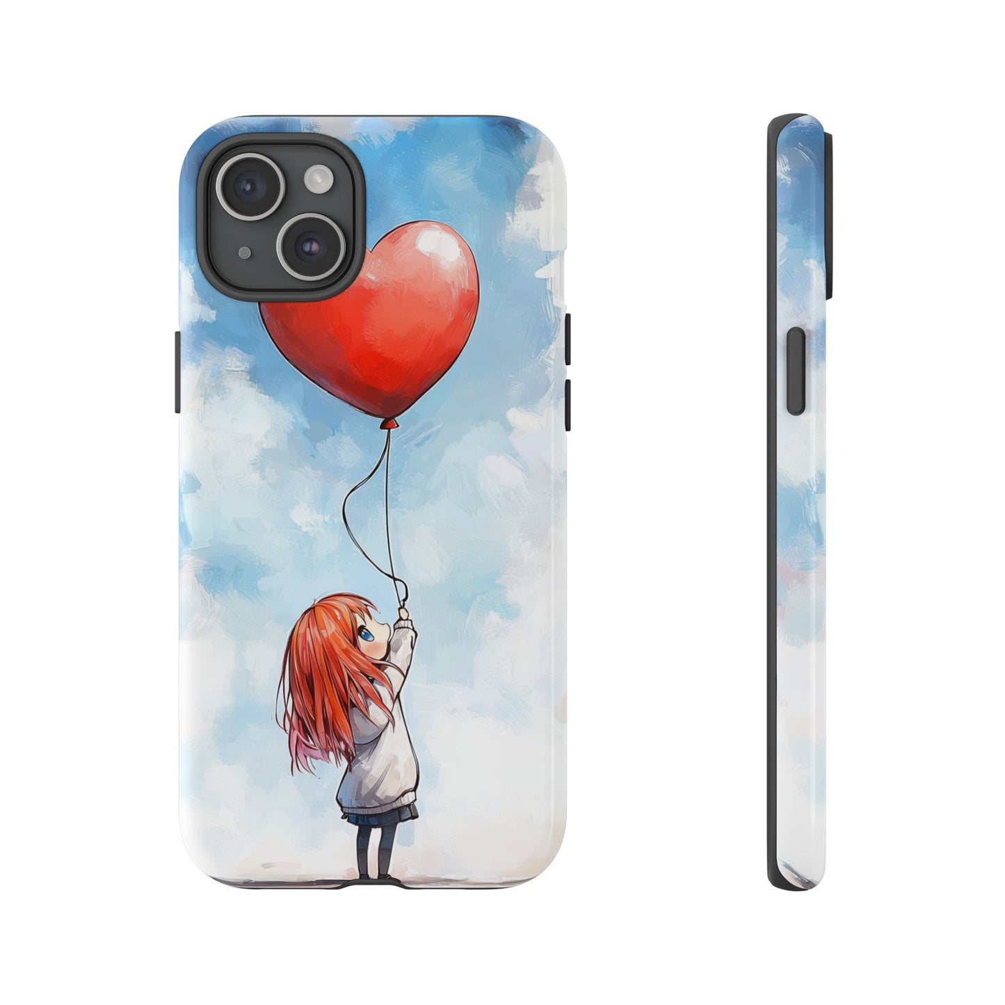 Anime Girl with Heart Balloon Phone Case – Cute & Inspirational Design for iPhone, Google Pixel & Samsung