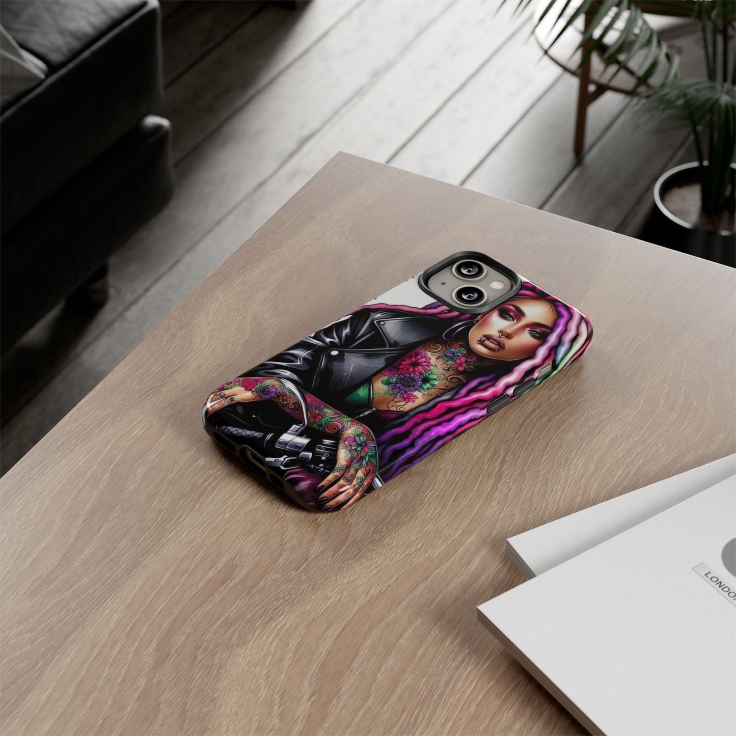 Neon Rebel – Vibrant Biker Queen Mobile Cover