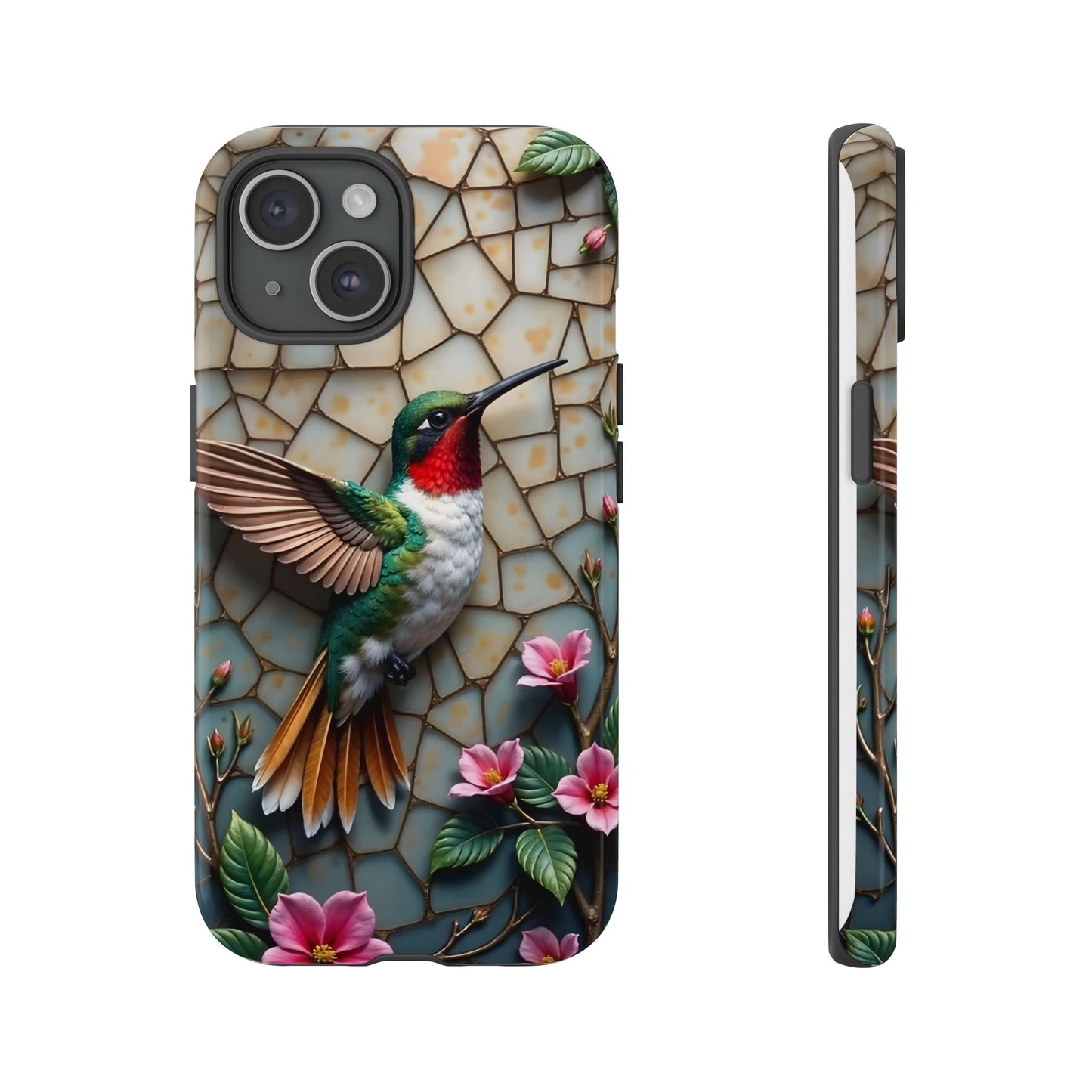Vivid Hummingbird with Blossoming Branches | Artistic Mosaic Style