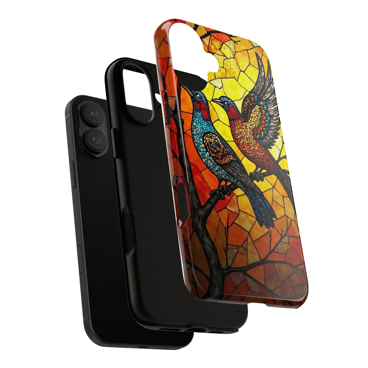 Vibrant Hummingbirds with Stained Glass Charm