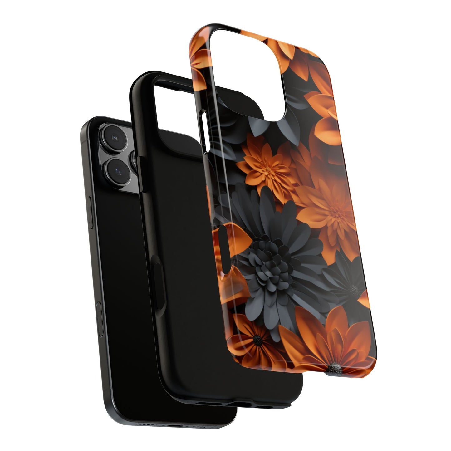 Orange & Black 3D Floral Mobile Case