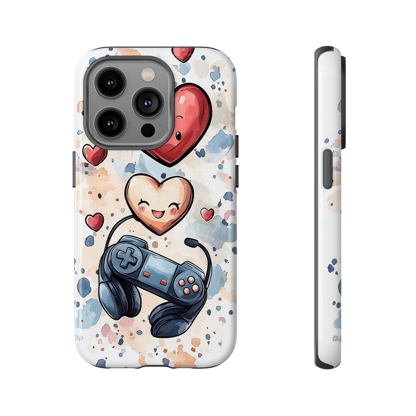 Gaming Love: Kawaii Hearts Anime Phone Case for iPhone, Samsung, Google Pixel
