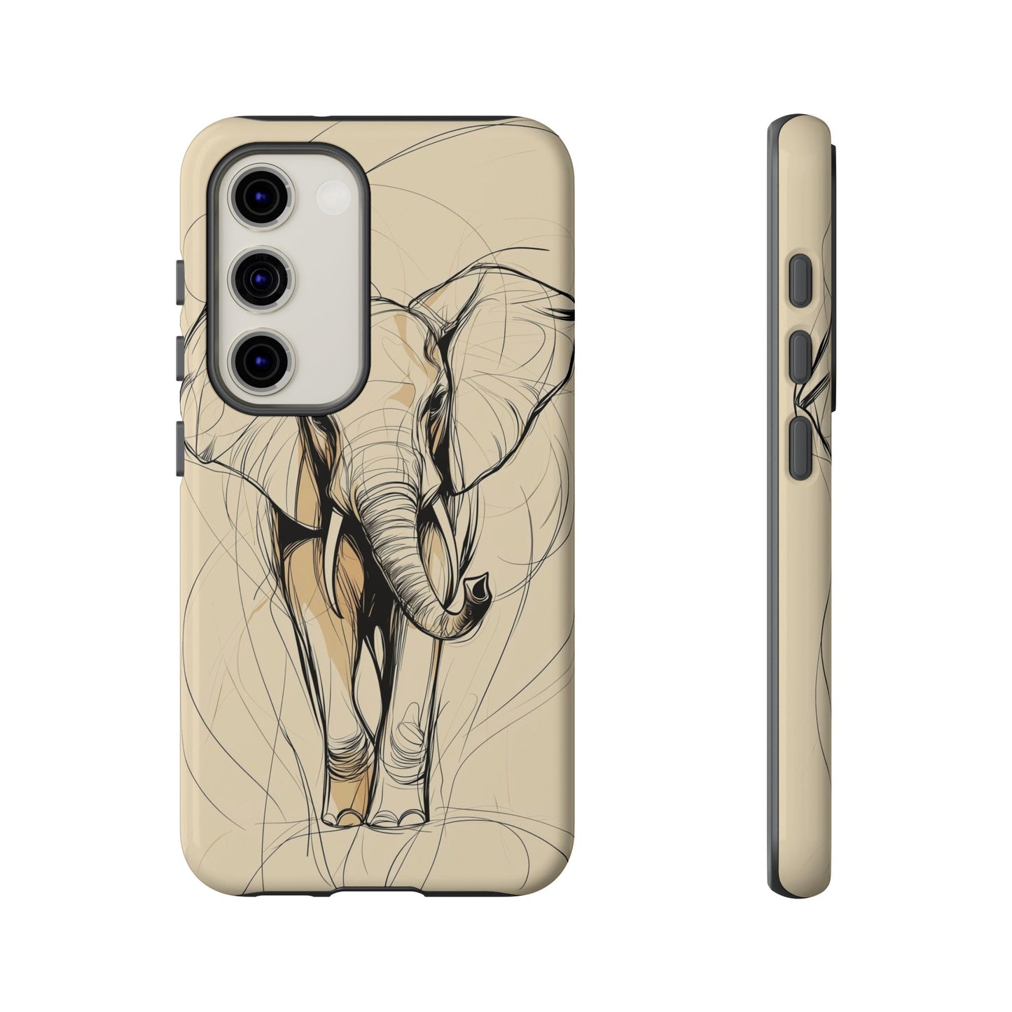 Majestic March: Dynamic Elephant Line Art Phone Case for iPhone, Samsung & Pixel