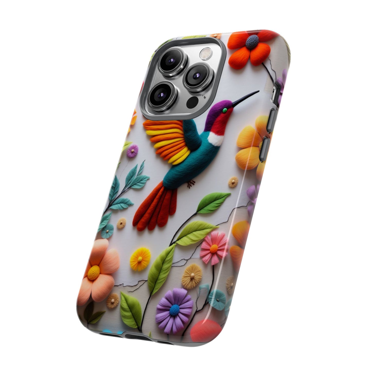 Embroidered Hummingbird with Floral Design | Nature's Elegant Stitch | iPhone 16 Pro