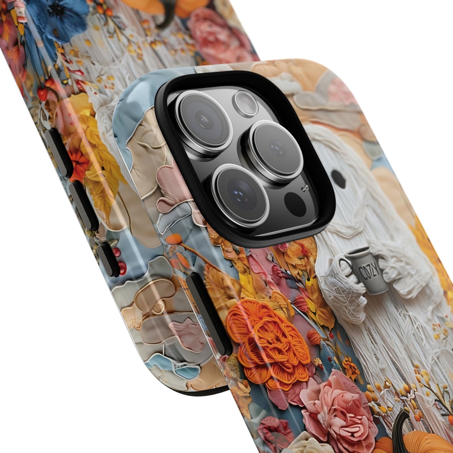 Colorful Whimsical Artwork of Ghost in Autumn Scene phone case design.