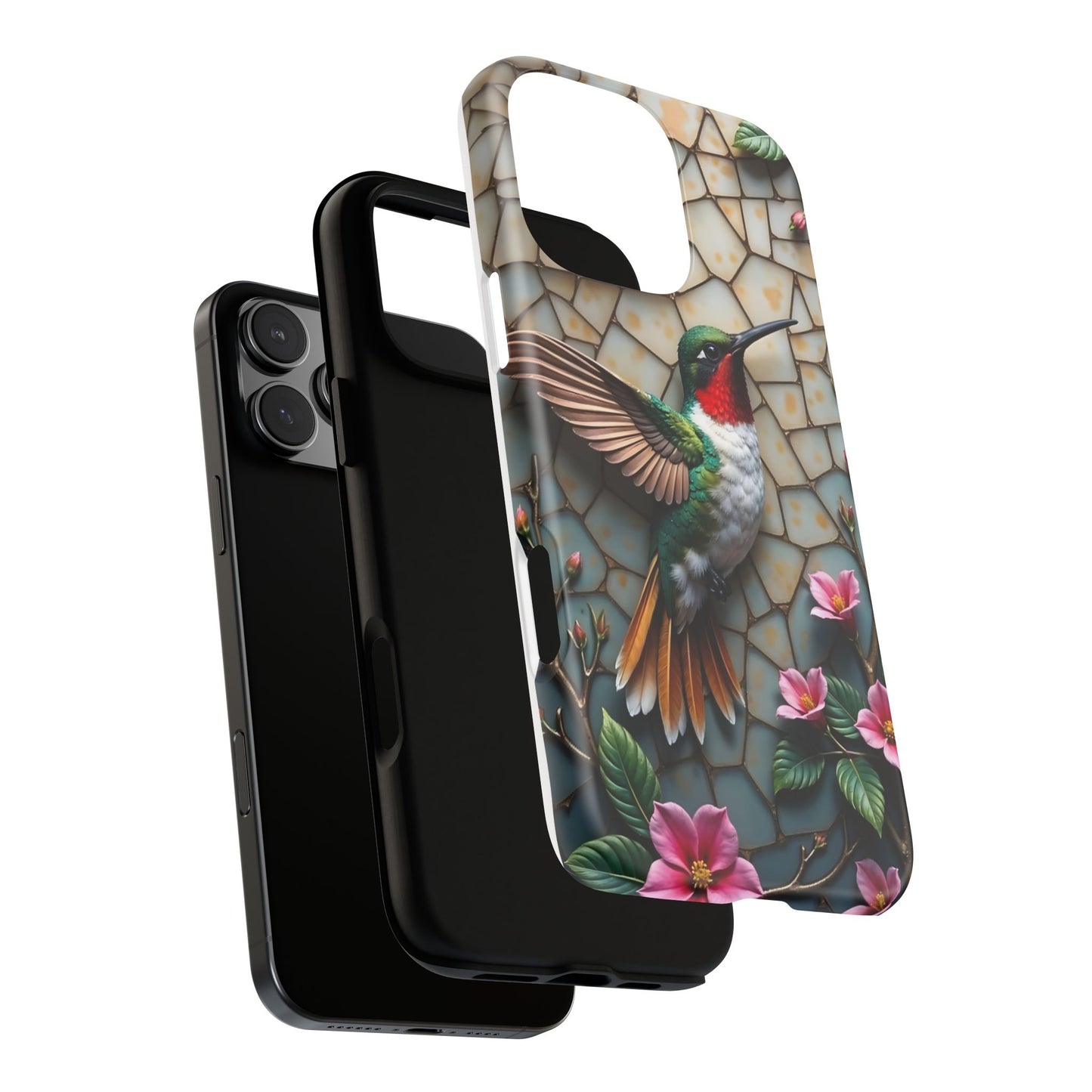 Vivid Hummingbird with Blossoming Branches | Artistic Mosaic Style