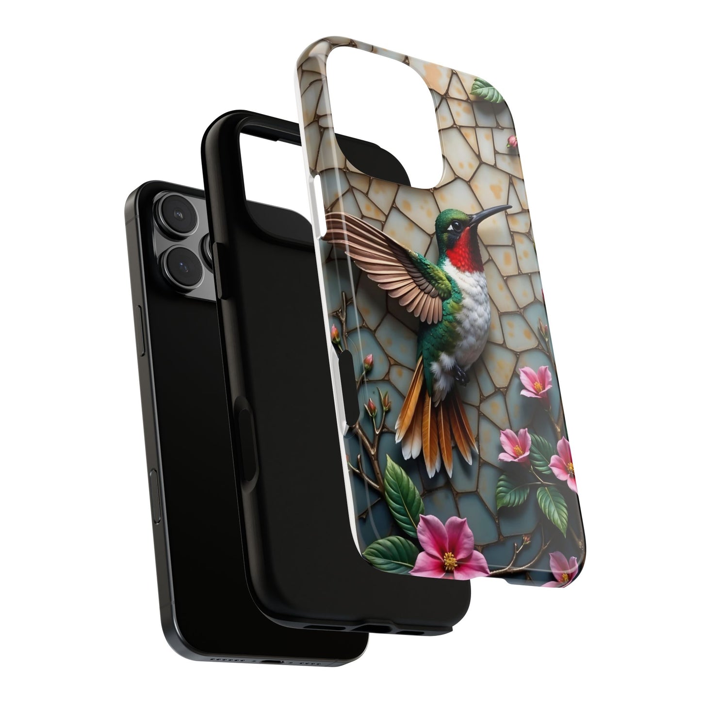 Vivid Hummingbird with Blossoming Branches | Artistic Mosaic Style