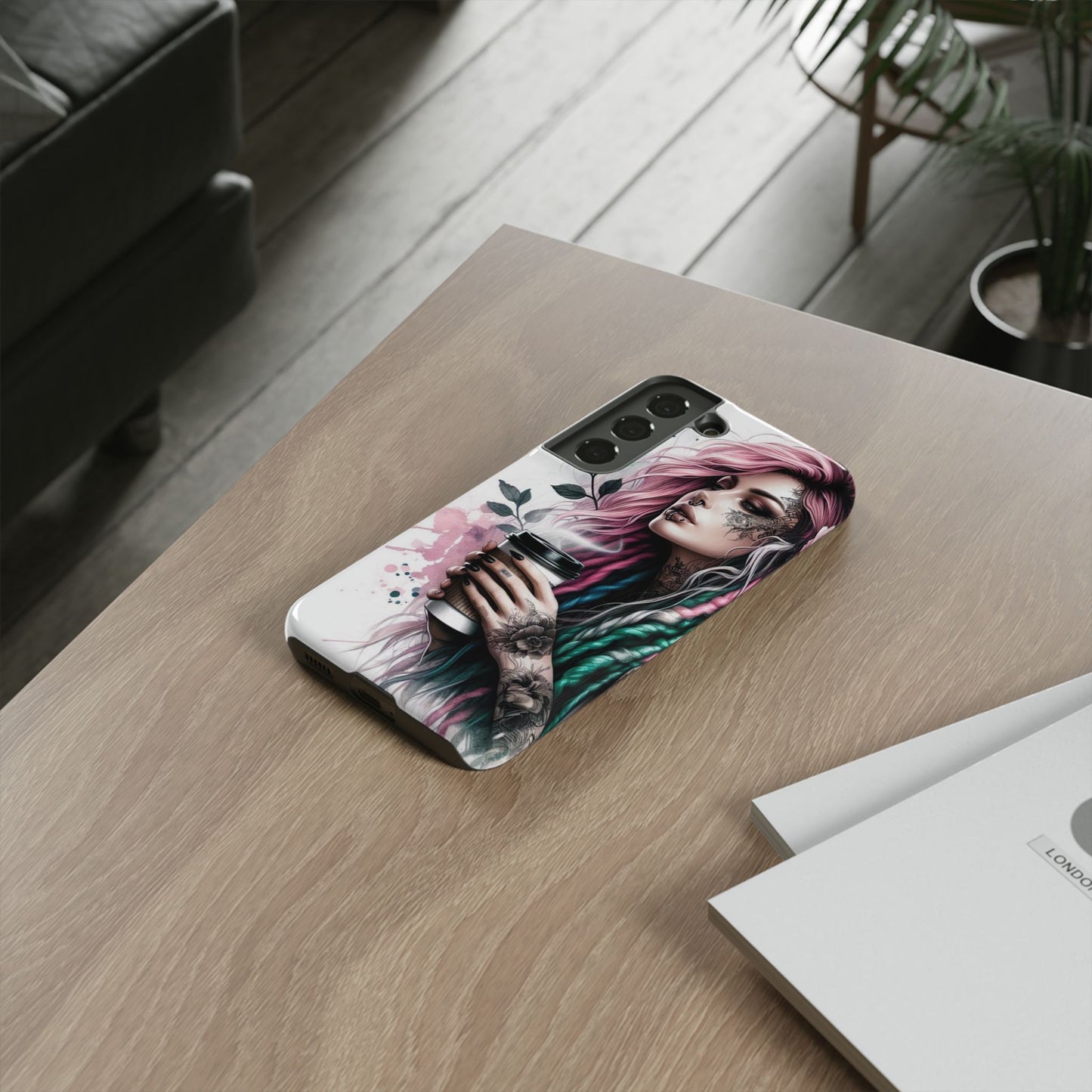 Boho Rebel – Vibrant Dreadlocks & Tattooed Coffee Lover Mobile Cover