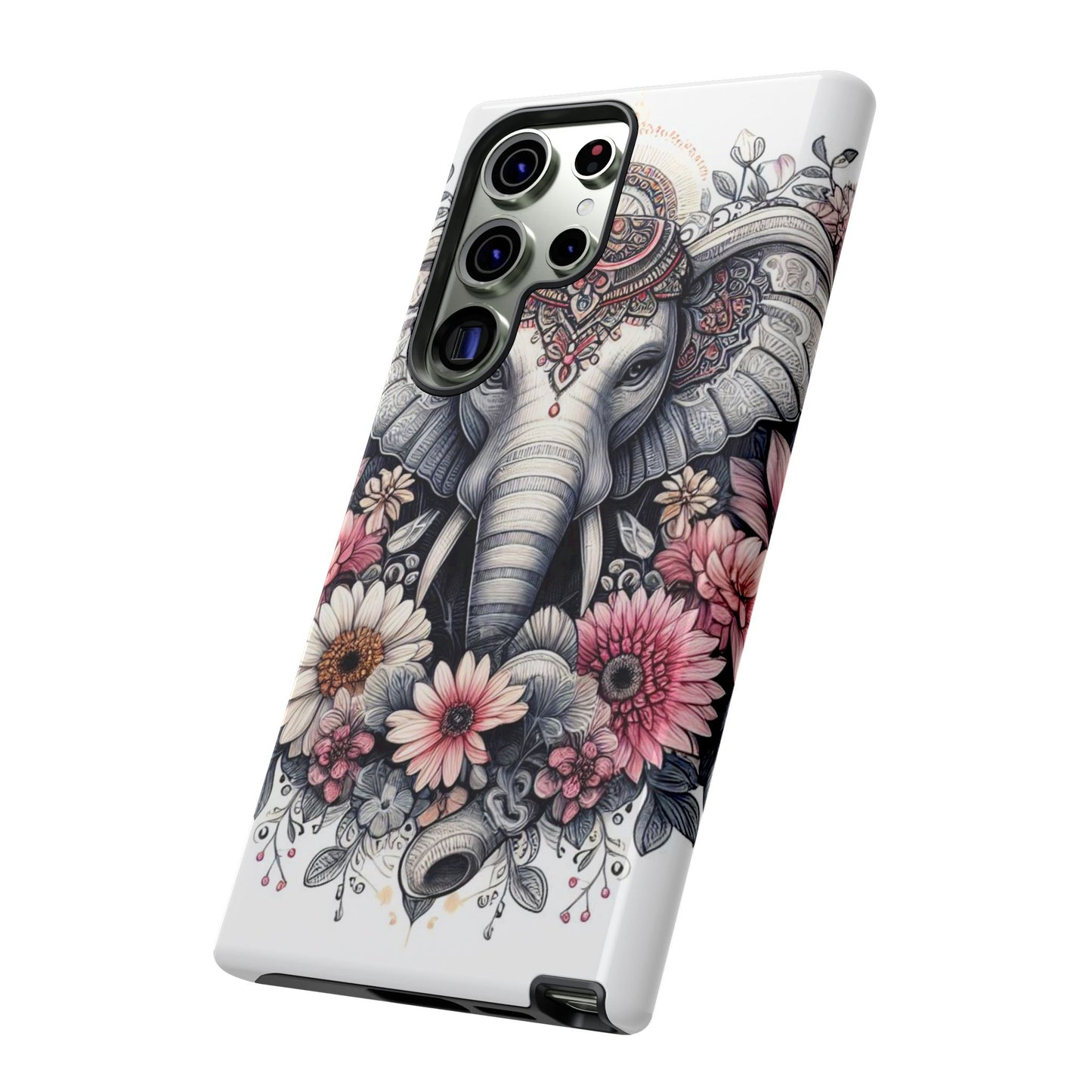 Royal Elephant Mandala Phone Case – Intricate Bohemian Floral Design