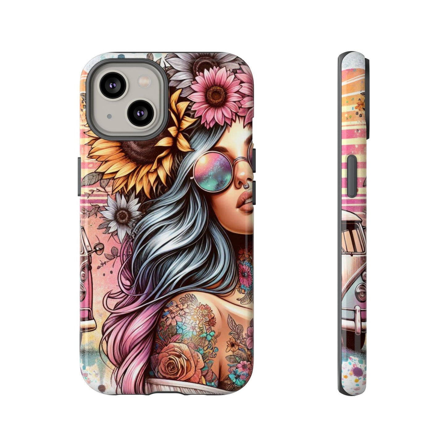 Retro Boho Wanderer – Sunflower Hippie Van Mobile Cover