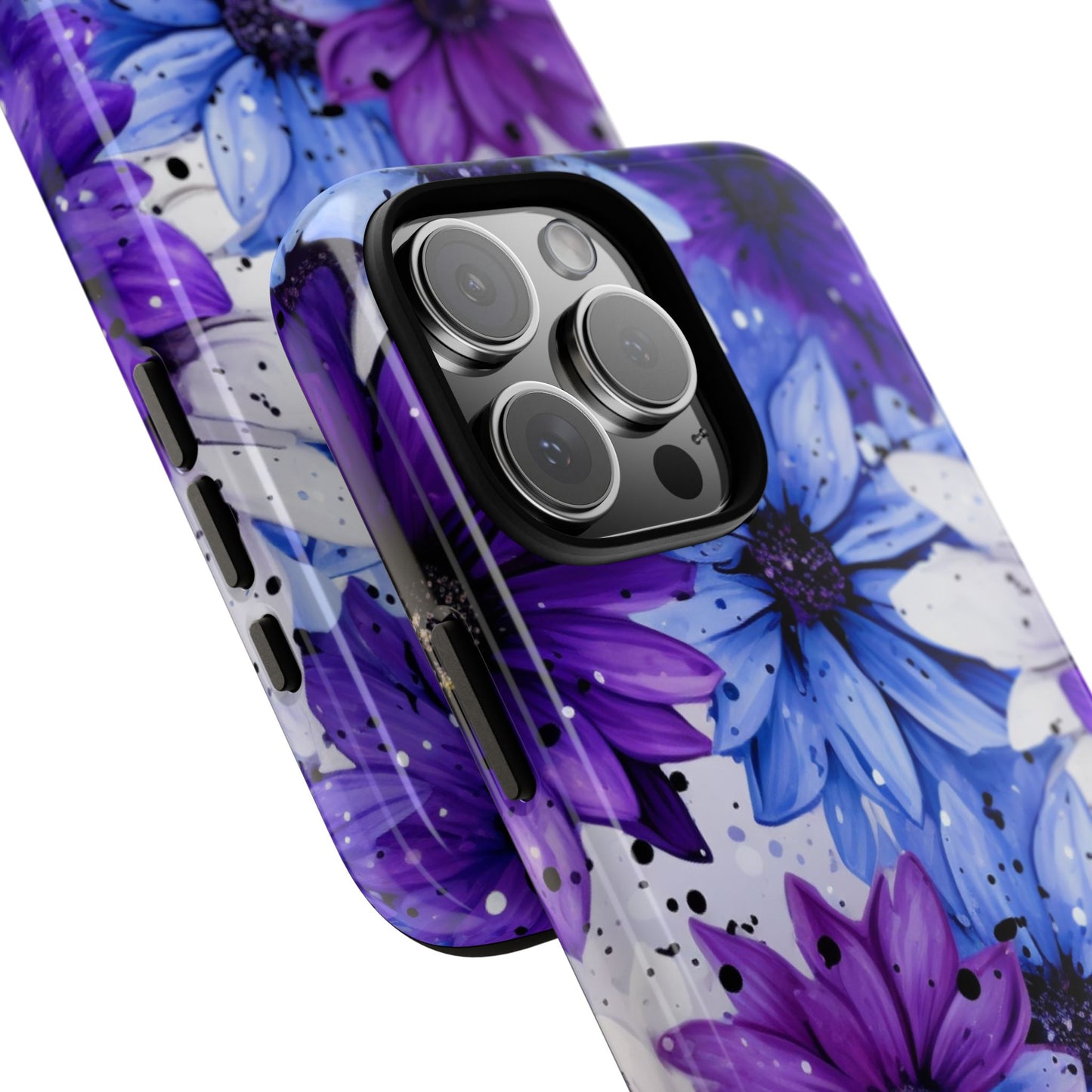 Blue & Purple Floral Splash Mobile Cover – Elegant Artistic Flowers