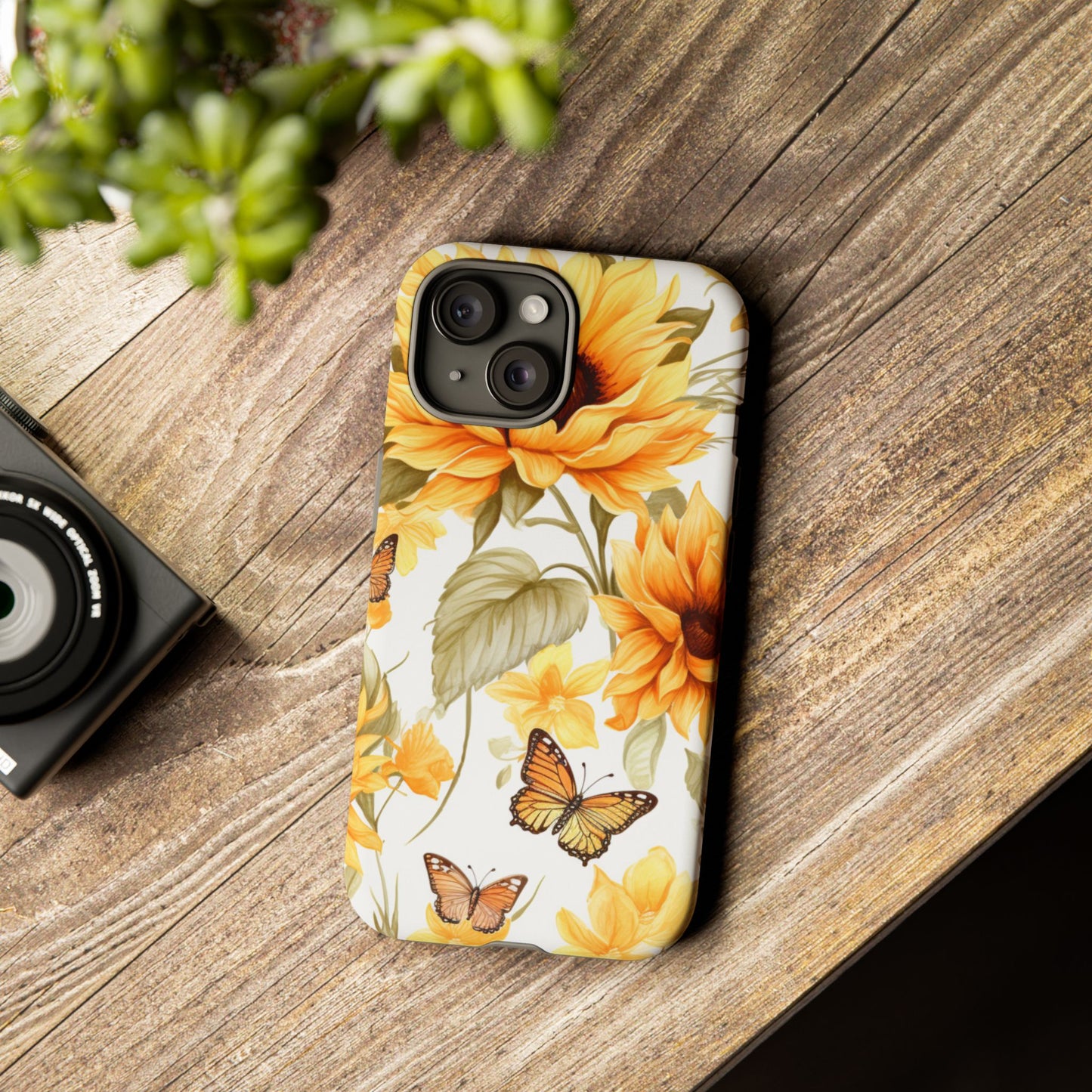 Golden Sunflower & Butterfly Phone Case – Warm & Elegant