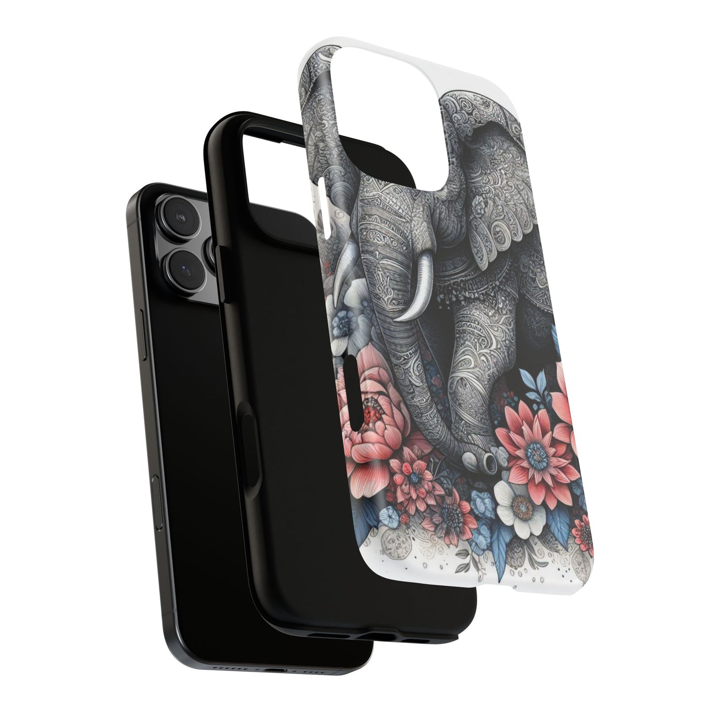 Mandala Elephant Mobile Cover – Elegant Black & White Floral Art