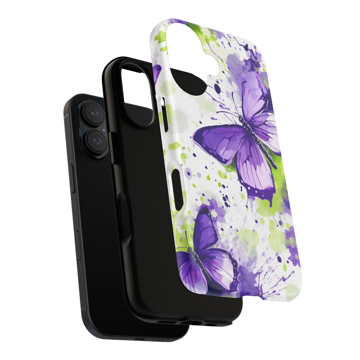 Vibrant Purple Butterfly Splash Mobile Cover – Artistic Green & Violet Aesthetic