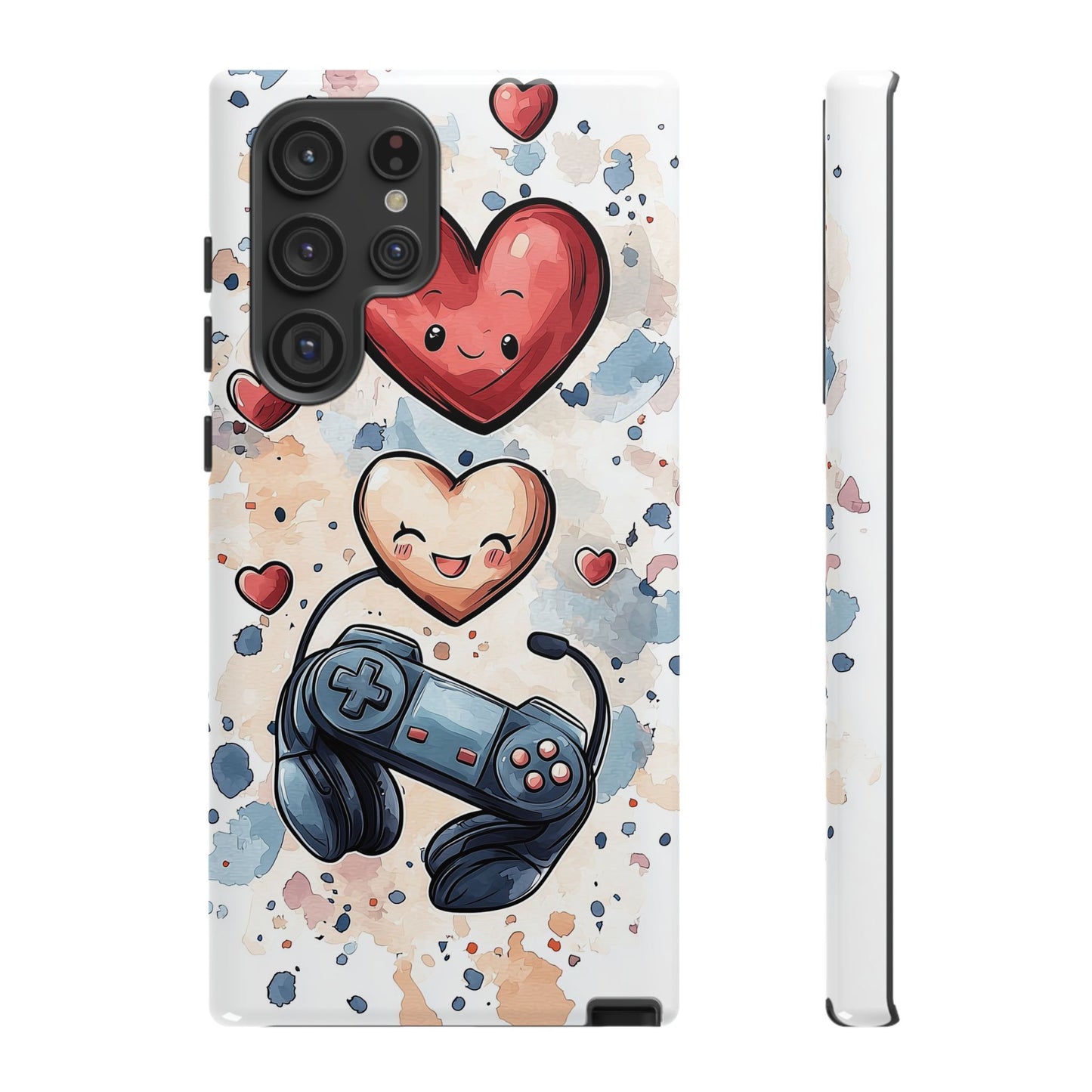 Gaming Love: Kawaii Hearts Anime Phone Case for iPhone, Samsung, Google Pixel