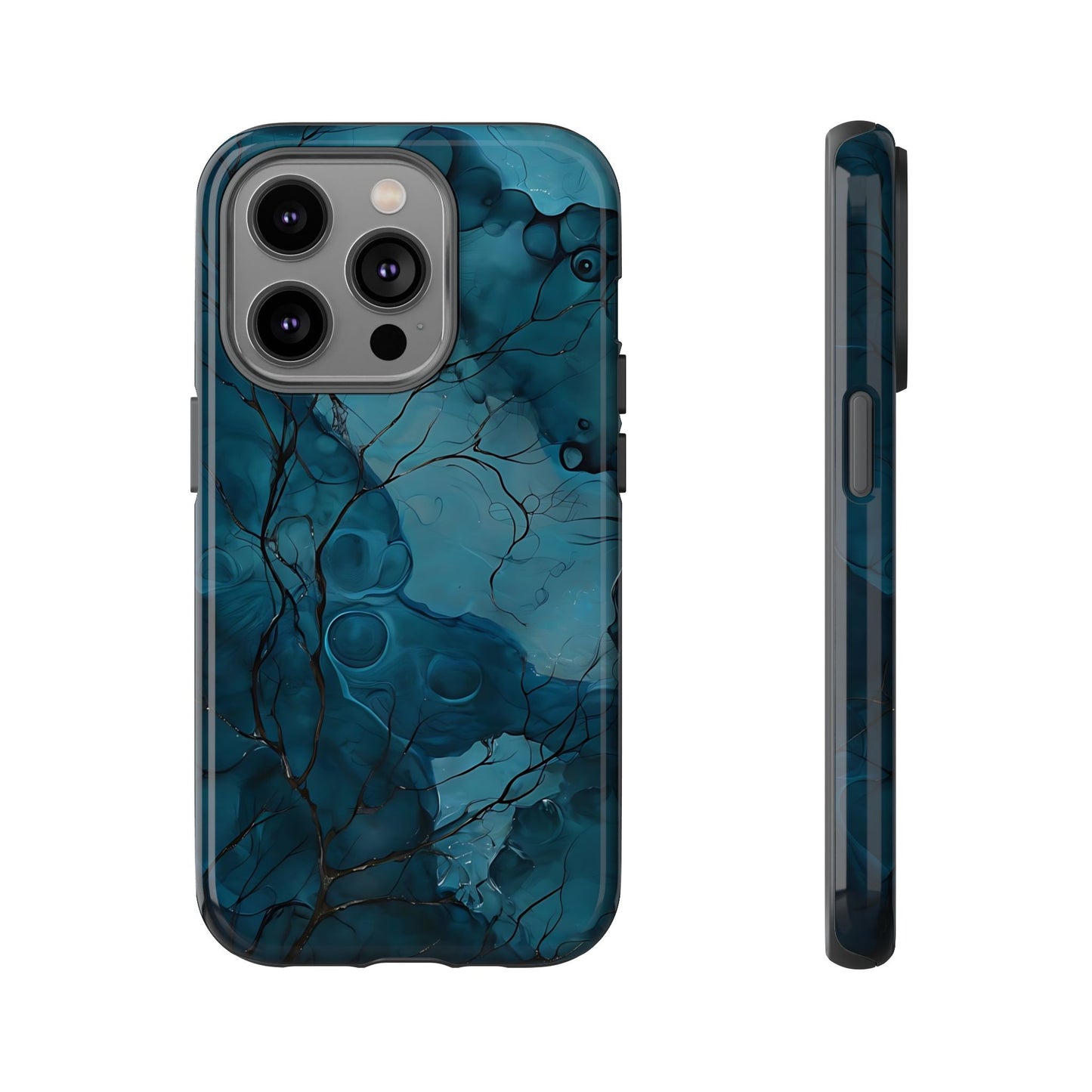 Surreal Abstract Digital Art With Deep Teal And Navy Hues phone case design