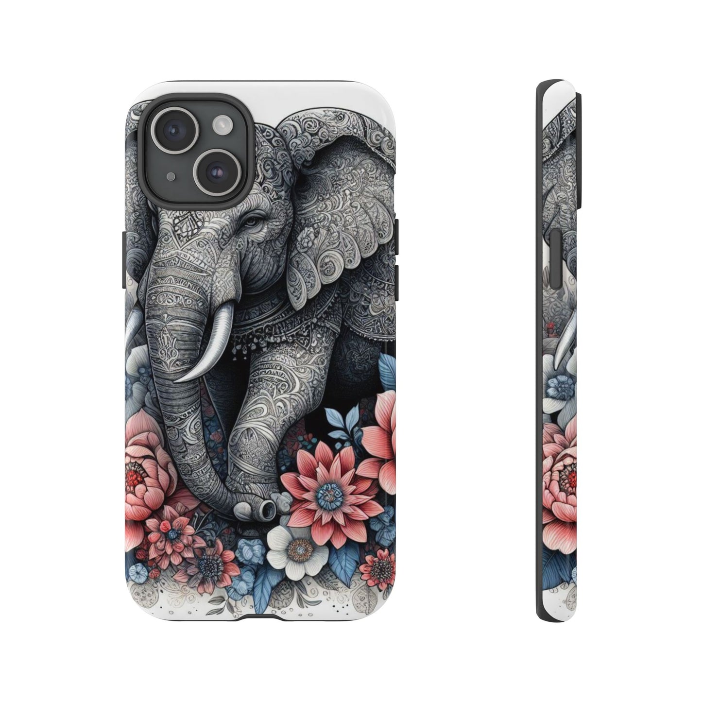 Mandala Elephant Mobile Cover – Elegant Black & White Floral Art