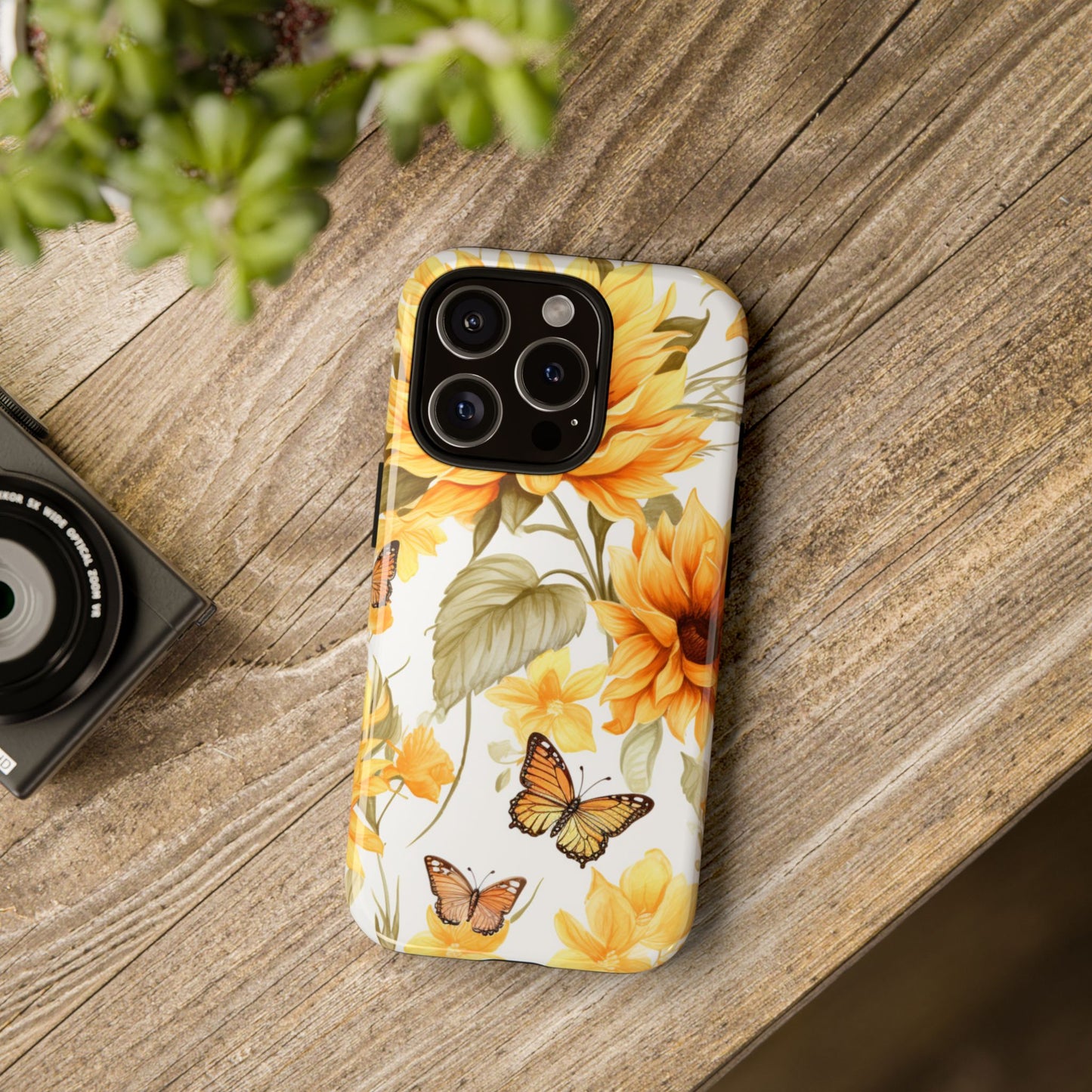 Golden Sunflower & Butterfly Phone Case – Warm & Elegant