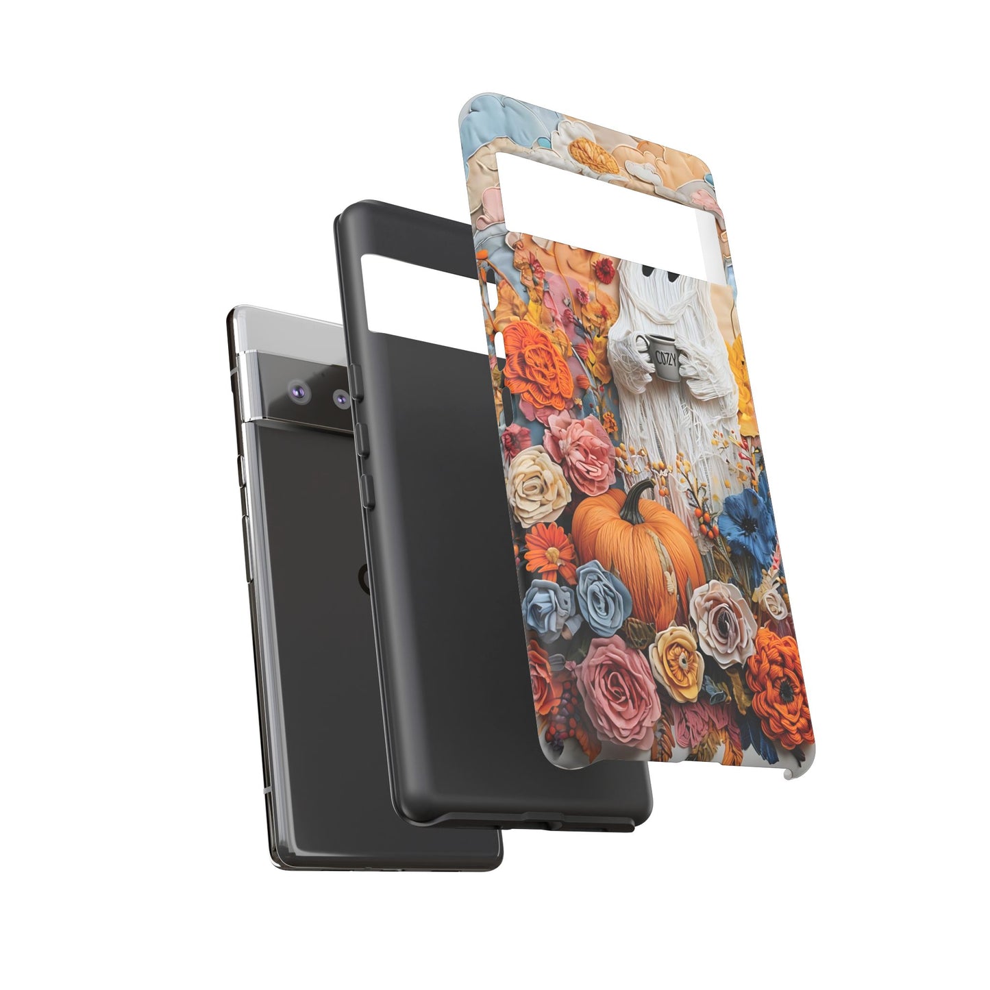 Colorful Whimsical Artwork of Ghost in Autumn Scene phone case design.
