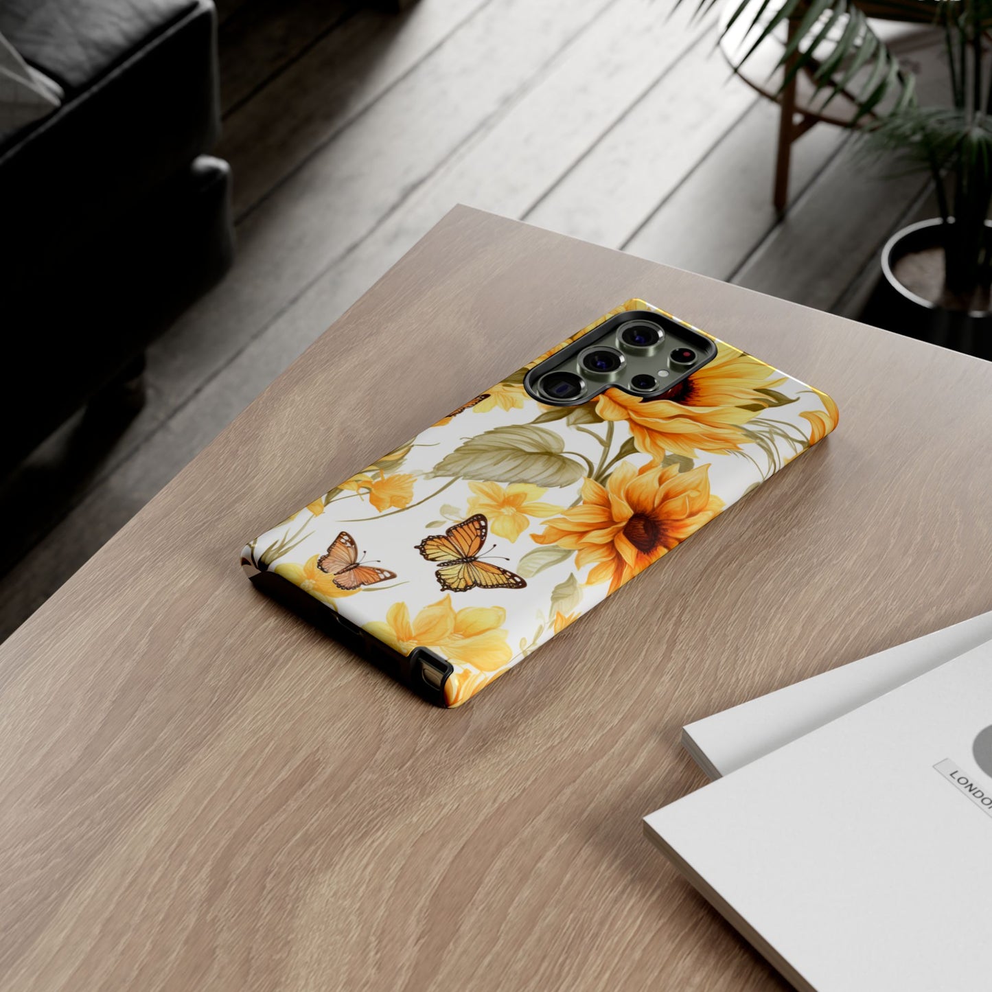 Golden Sunflower & Butterfly Phone Case – Warm & Elegant