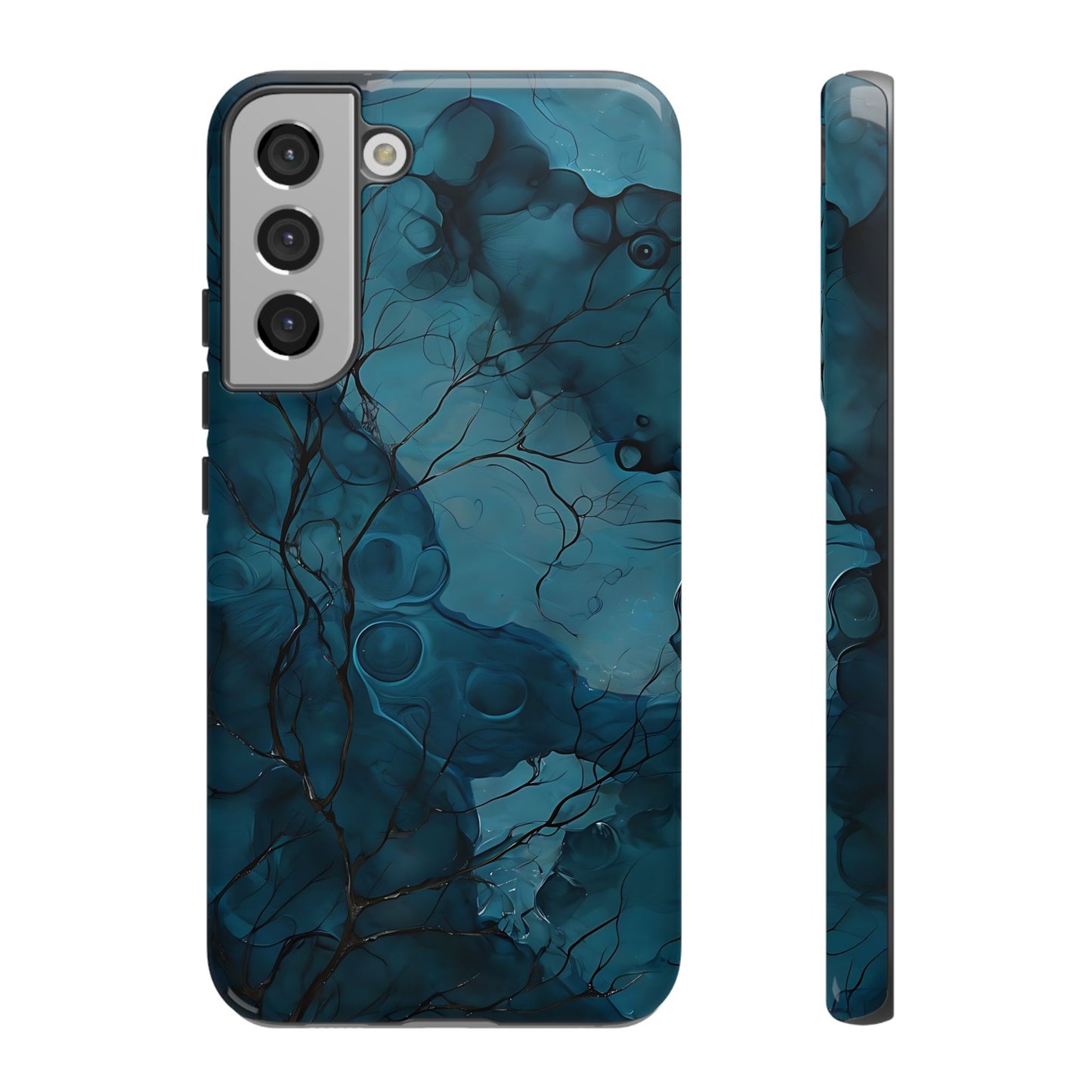 Surreal Abstract Digital Art With Deep Teal And Navy Hues phone case design
