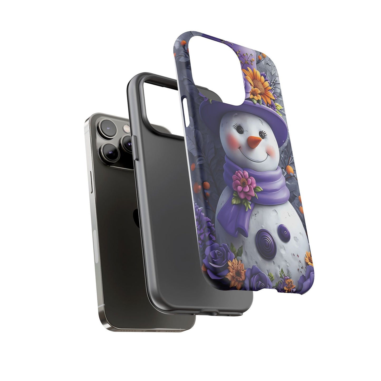 Cheerful Snowman With Colorful Floral Hat And Scarf phone case design