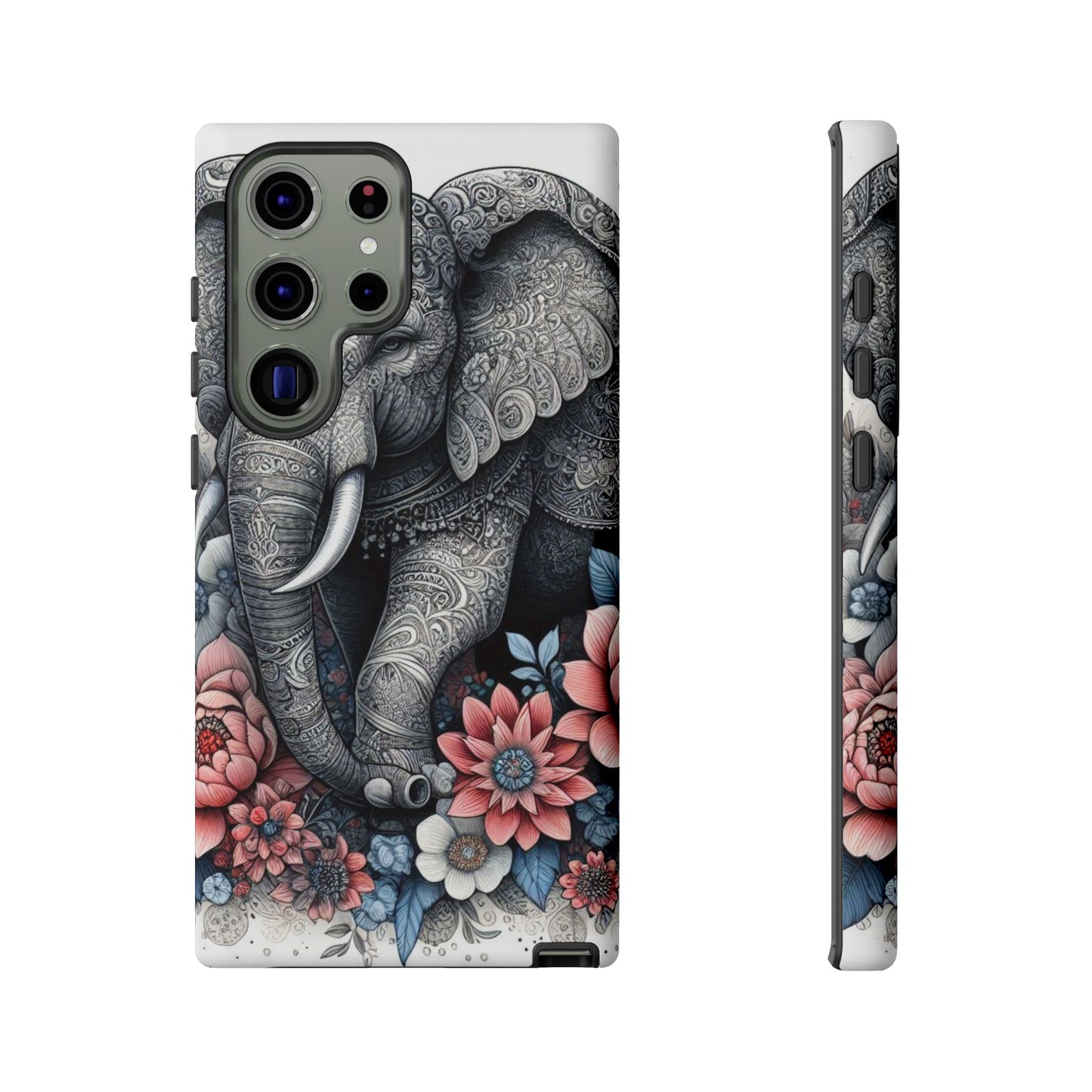Mandala Elephant Mobile Cover – Elegant Black & White Floral Art