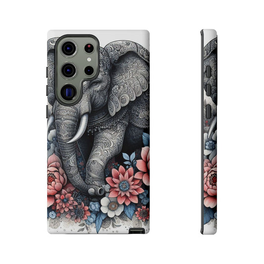 Mandala Elephant Mobile Cover – Elegant Black & White Floral Art