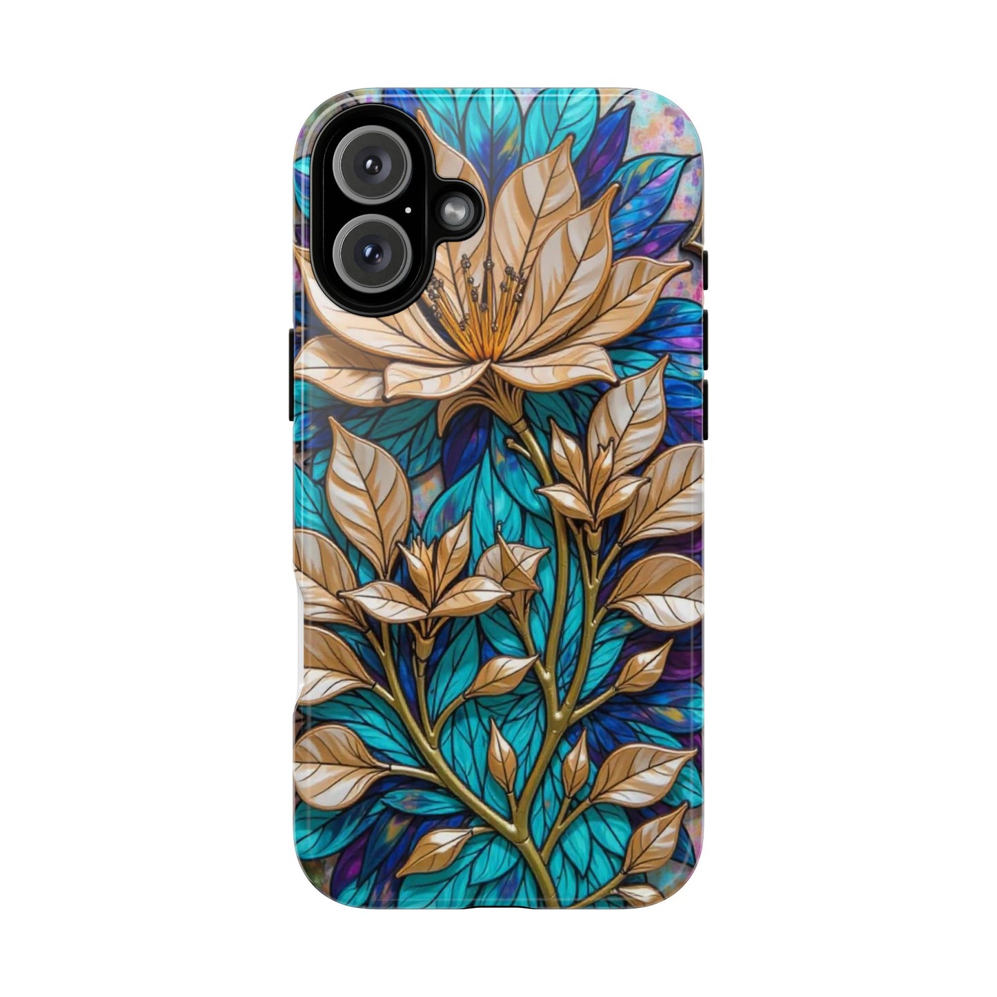 Majestic Golden Blossoms on Mosaic Blue Splendor