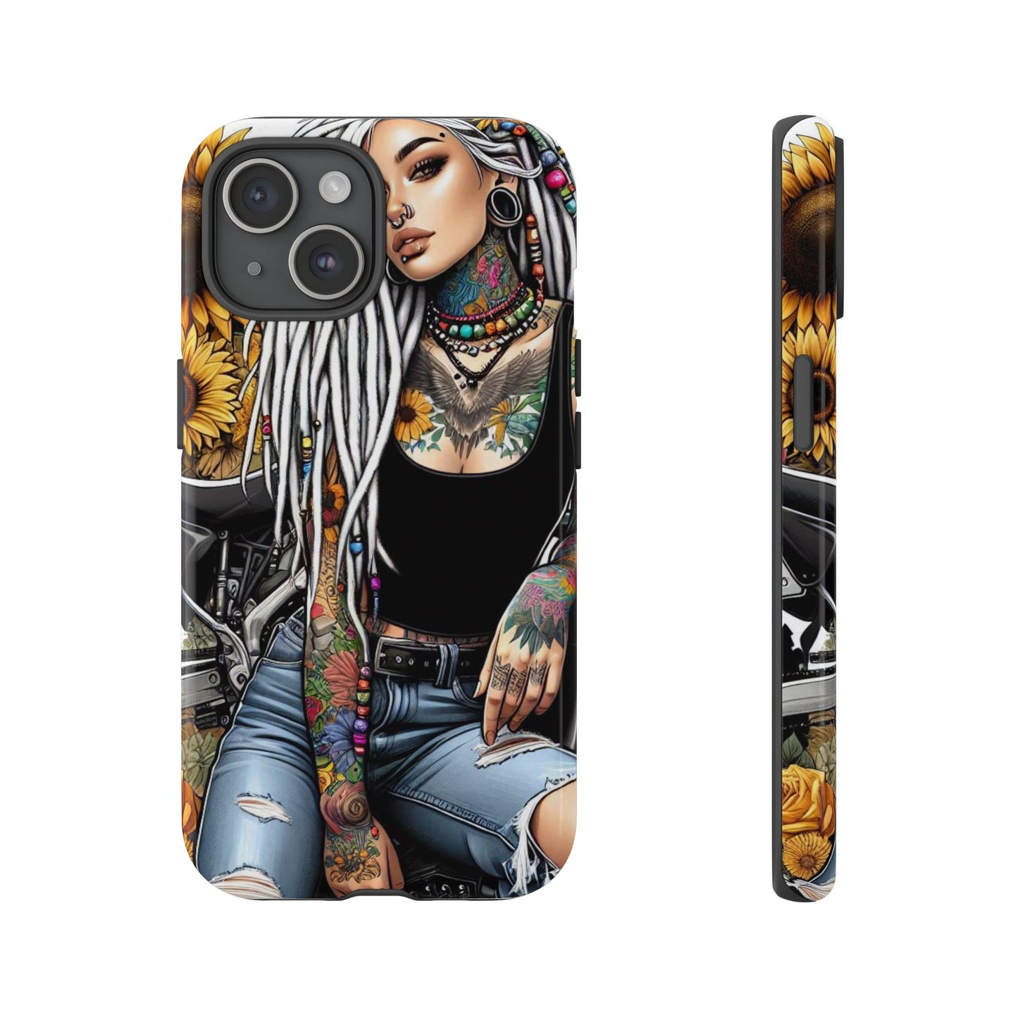 Sunflower Biker Queen – Bohemian Tattooed Rebel Mobile Cover