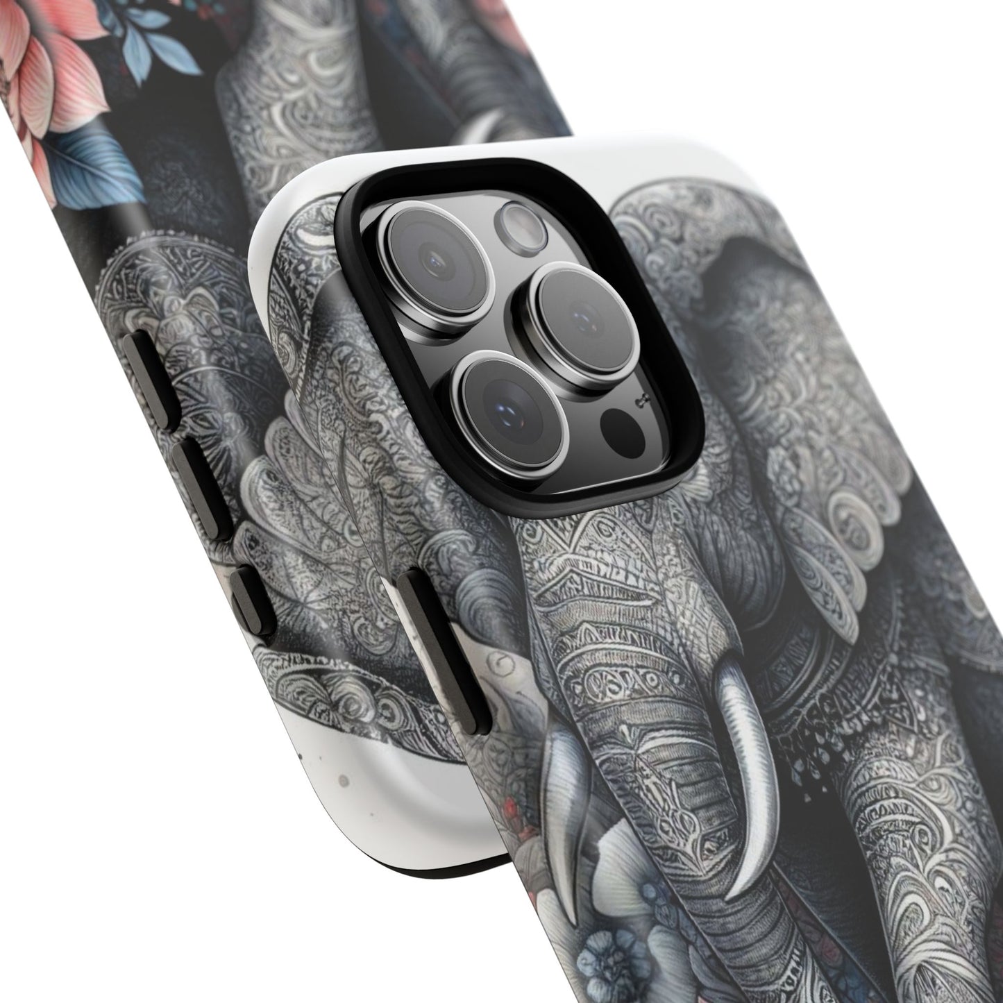 Mandala Elephant Mobile Cover – Elegant Black & White Floral Art