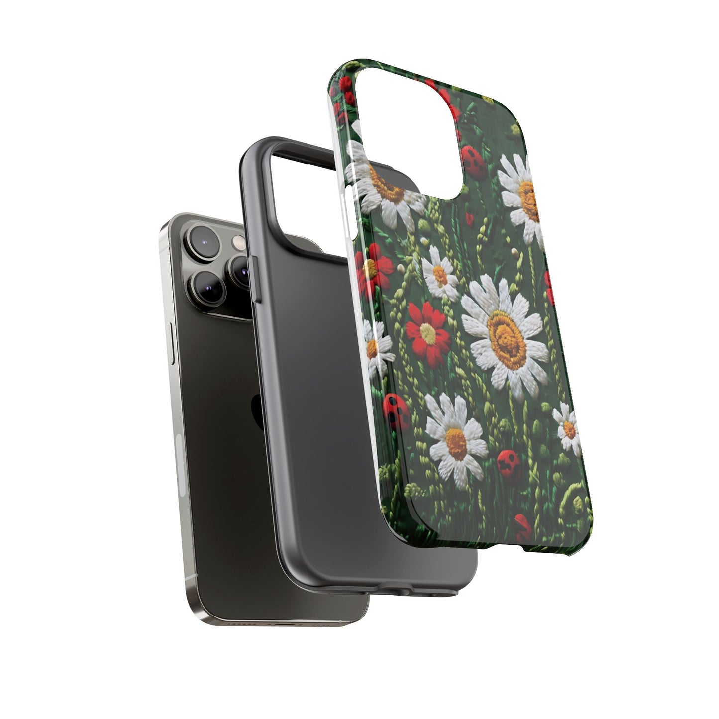 Knitted Pattern With Diamonds And Festive Motifs On Navy phone case design.