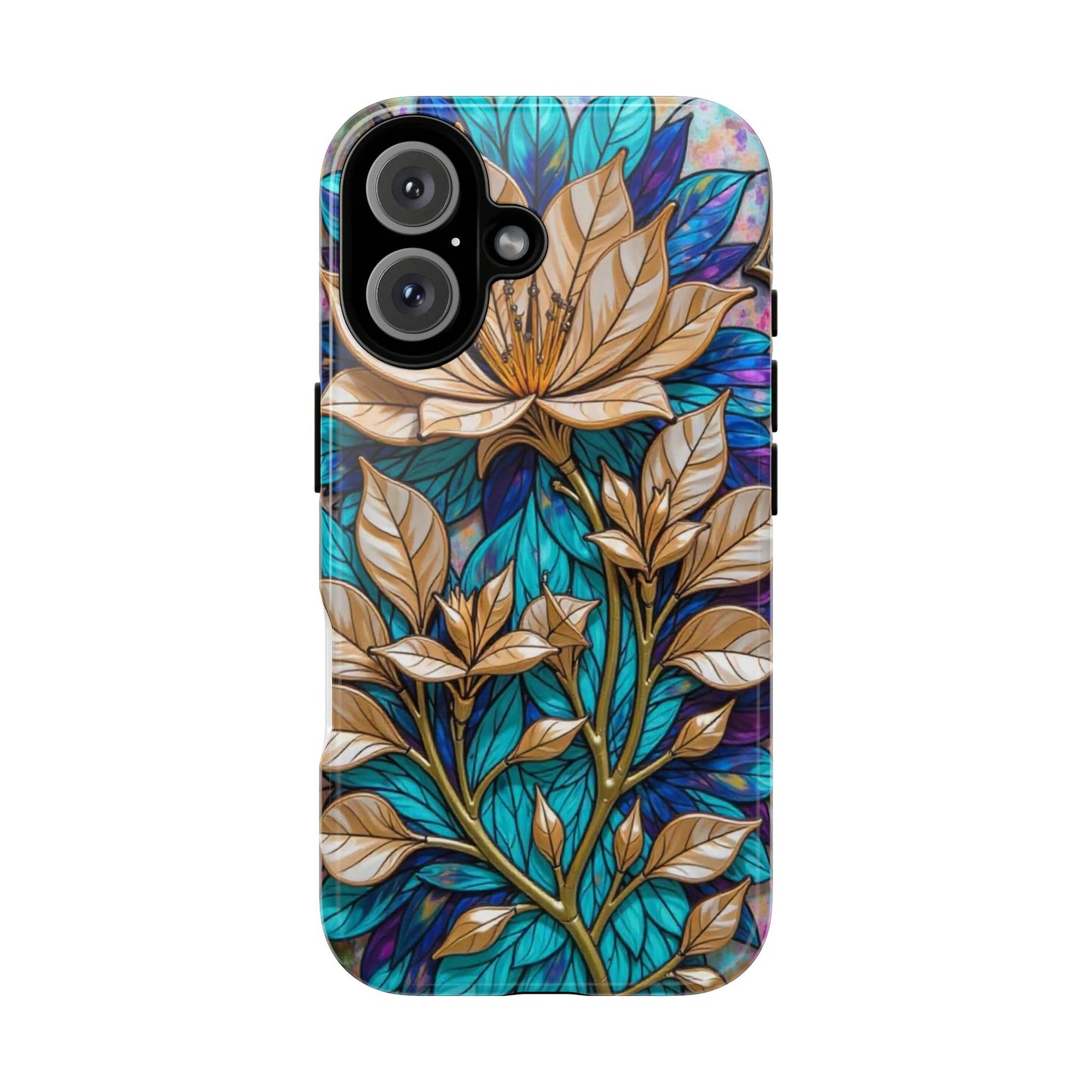Majestic Golden Blossoms on Mosaic Blue Splendor