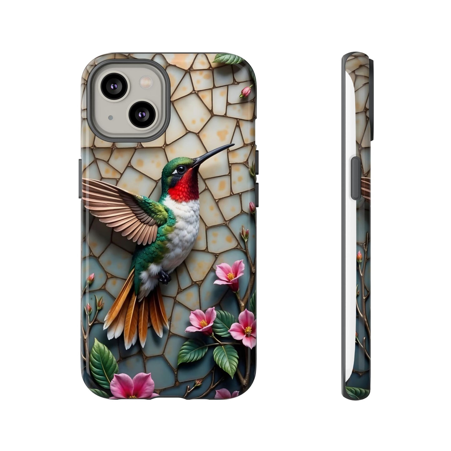 Vivid Hummingbird with Blossoming Branches | Artistic Mosaic Style