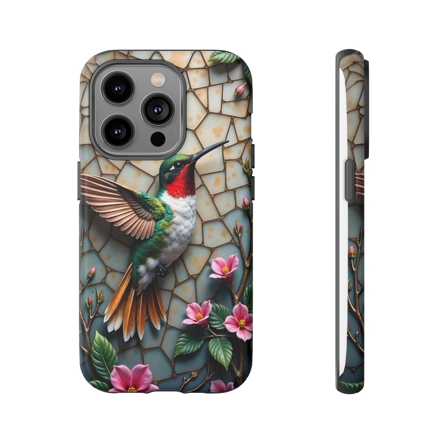 Vivid Hummingbird with Blossoming Branches | Artistic Mosaic Style