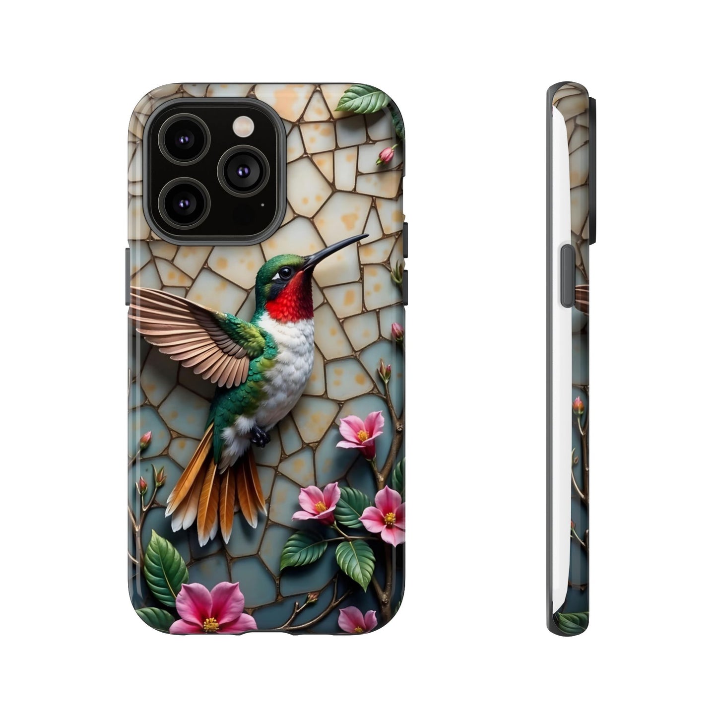 Vivid Hummingbird with Blossoming Branches | Artistic Mosaic Style