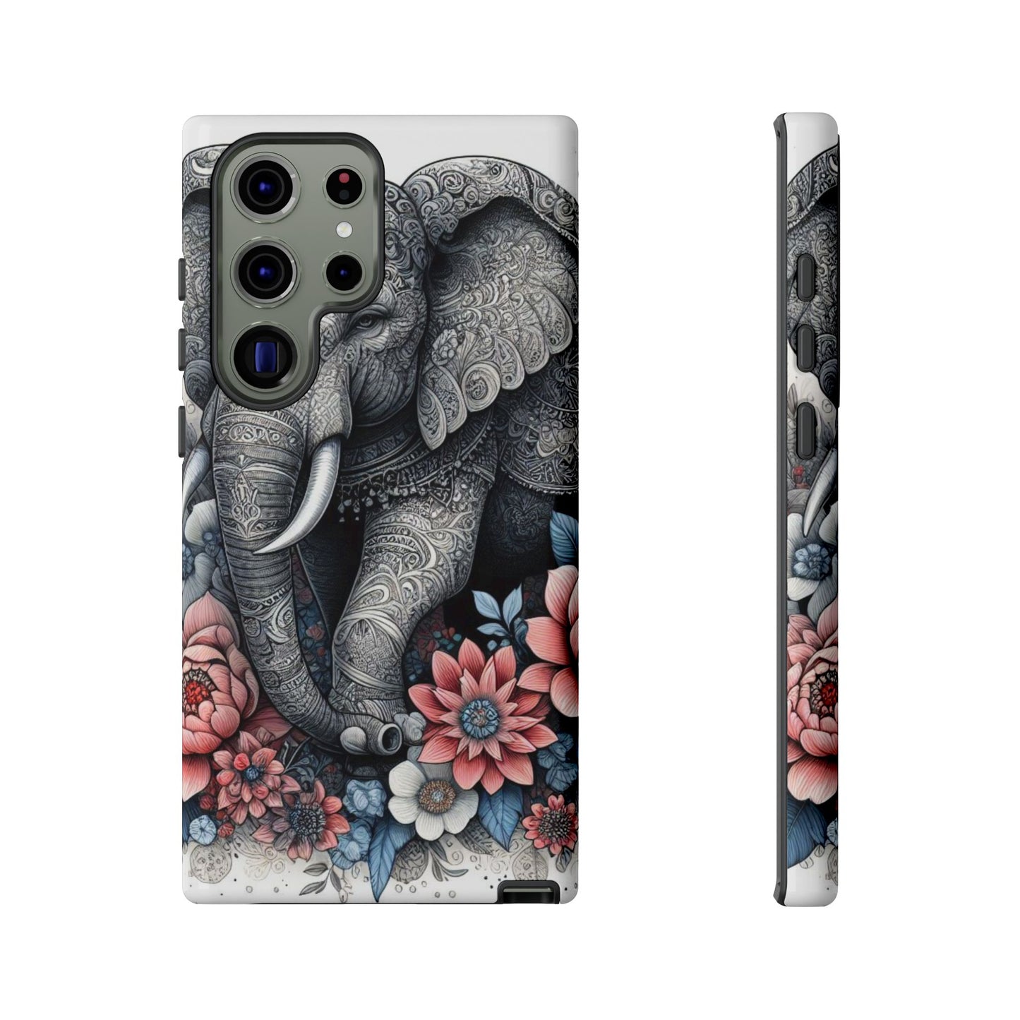 Mandala Elephant Mobile Cover – Elegant Black & White Floral Art