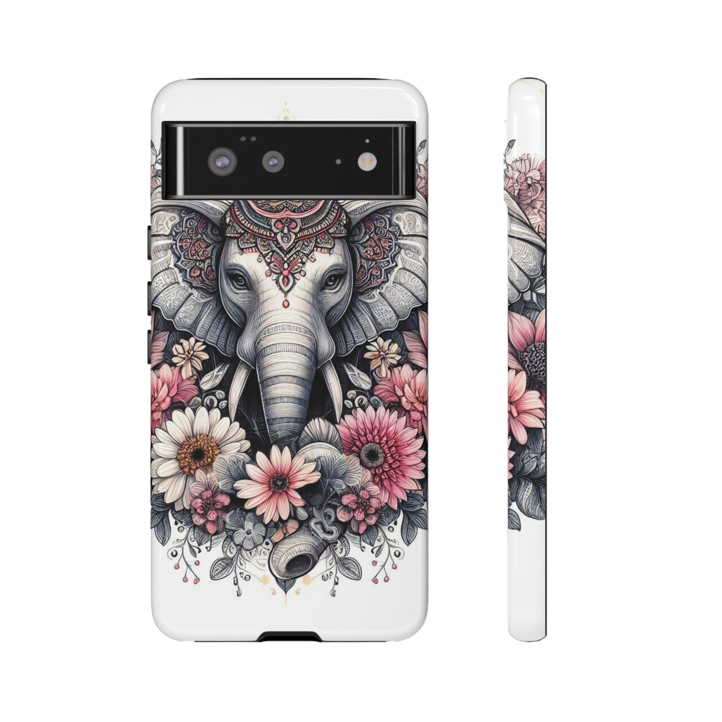Royal Elephant Mandala Phone Case – Intricate Bohemian Floral Design